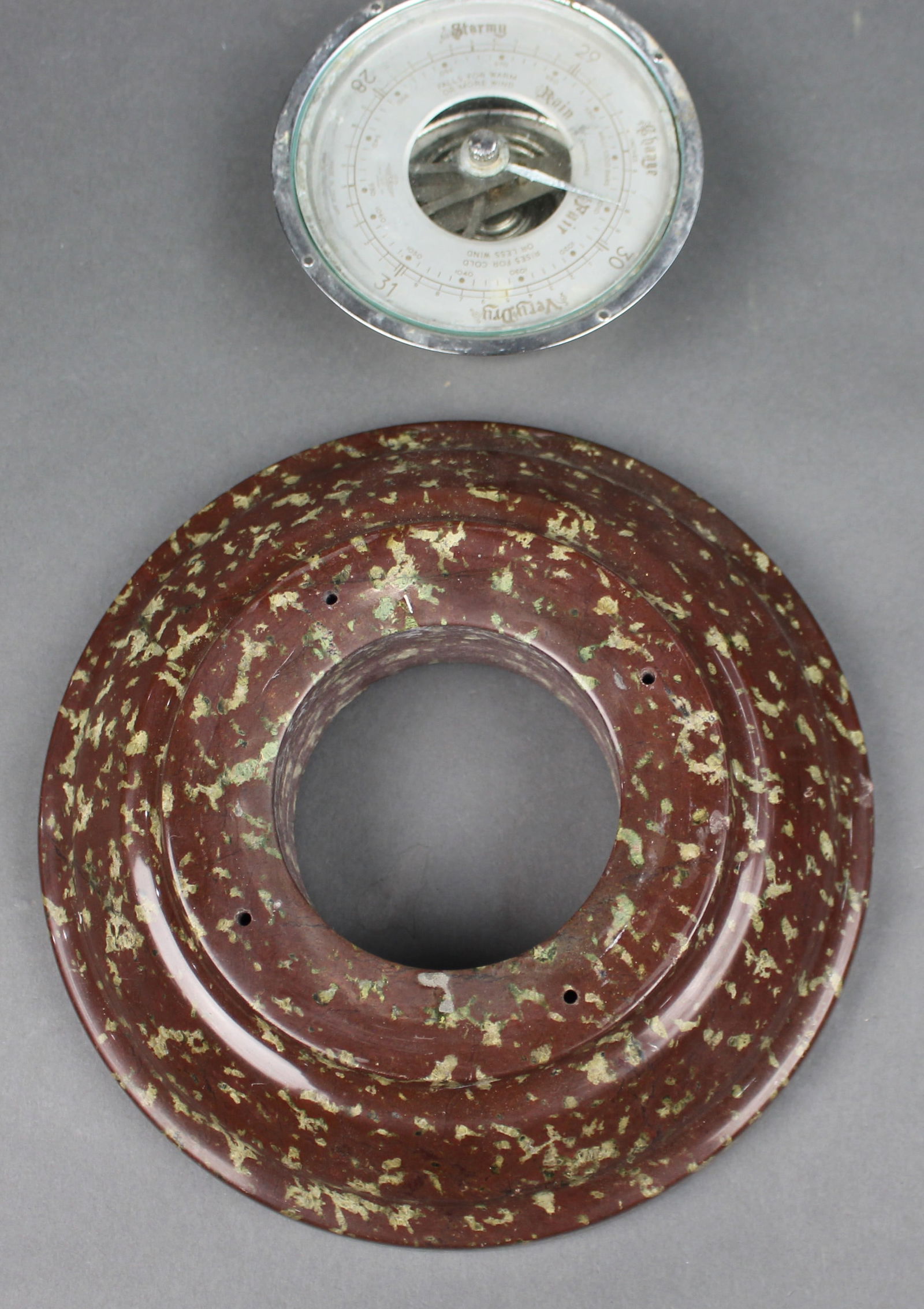 Vintage Aneroid Barometer with Marble Surround - 5