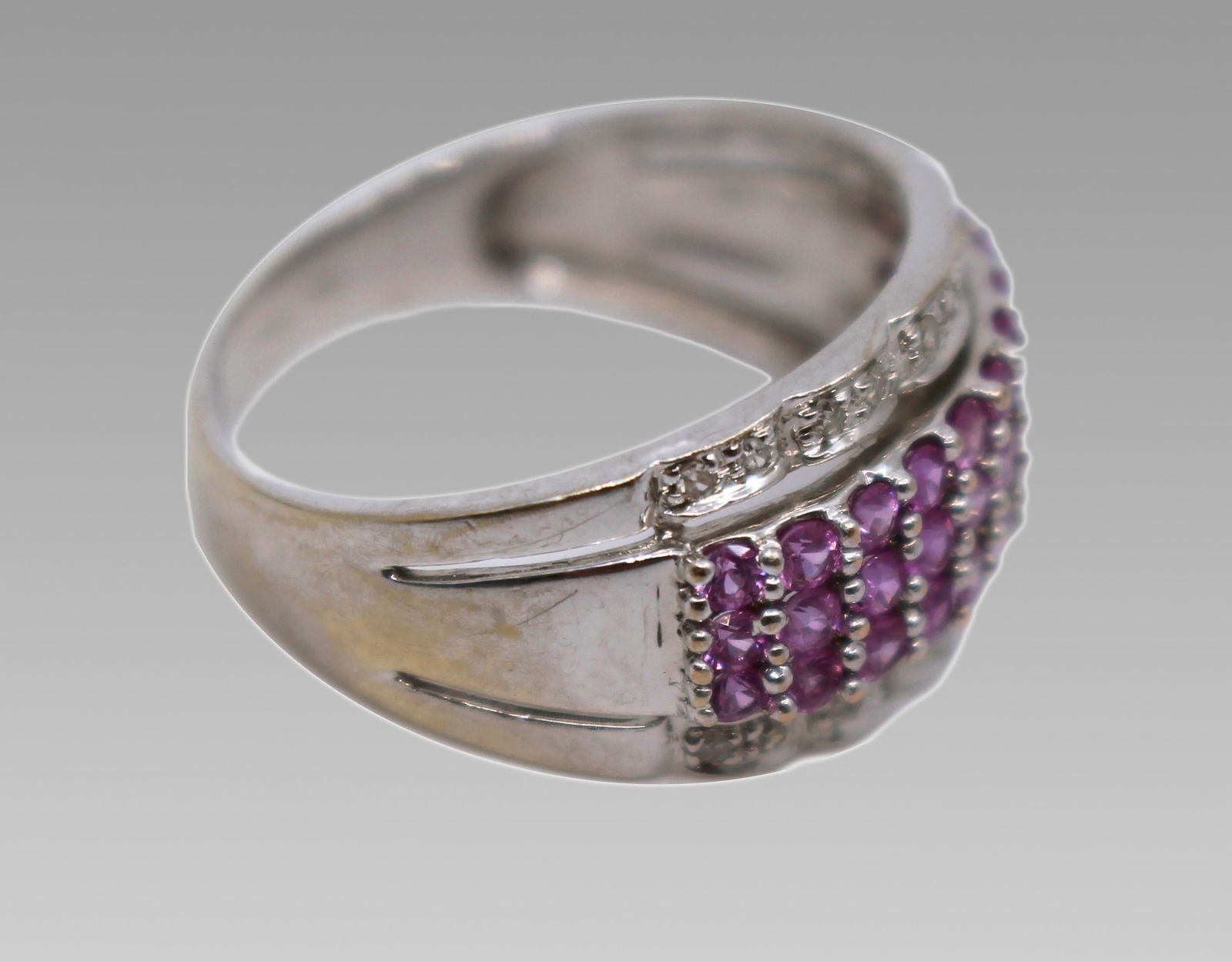 Pink Sapphire & Diamond 18ct White Gold Band Ring - 2