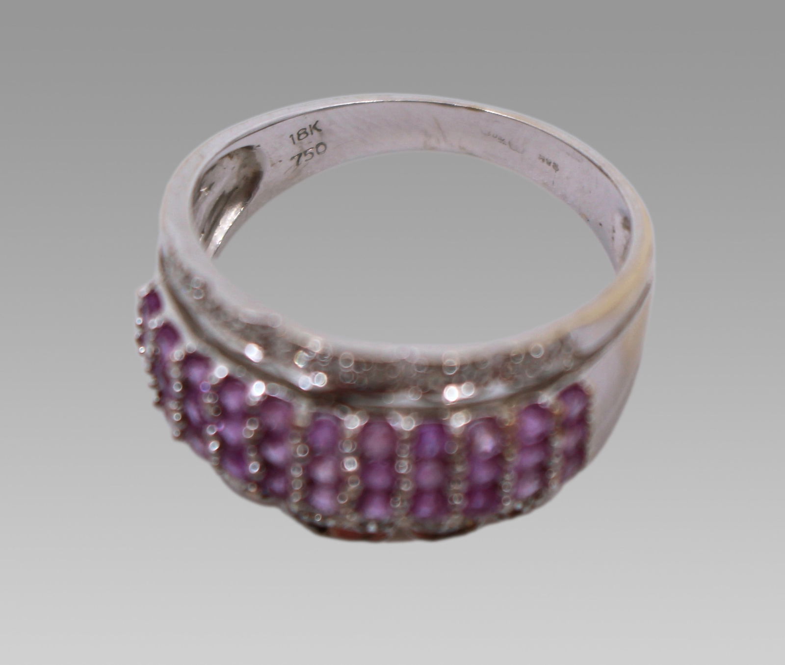 Pink Sapphire & Diamond 18ct White Gold Band Ring - 3