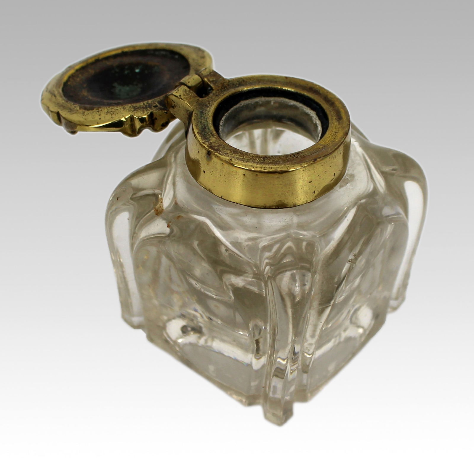 Antique Cut Glass and Brass Crown-Top Inkwell, c. 1900 - 3
