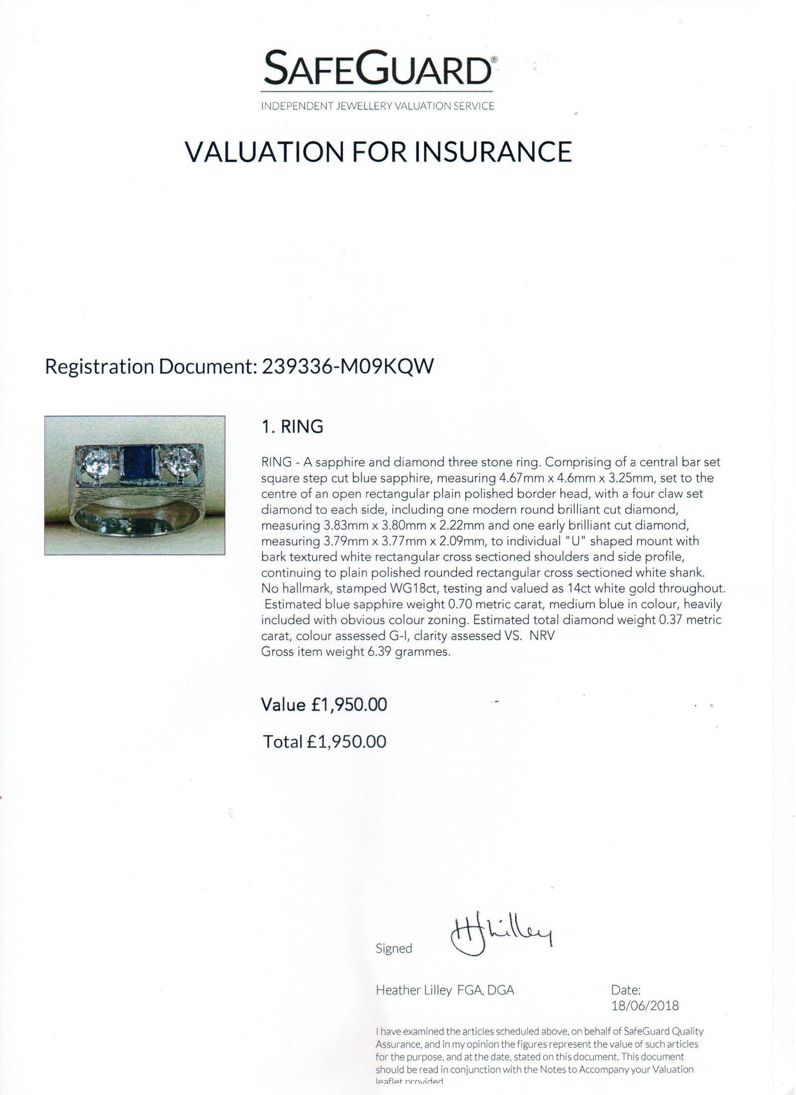 Vintage Sapphire & Diamond Three Stone White Gold Ring - 7