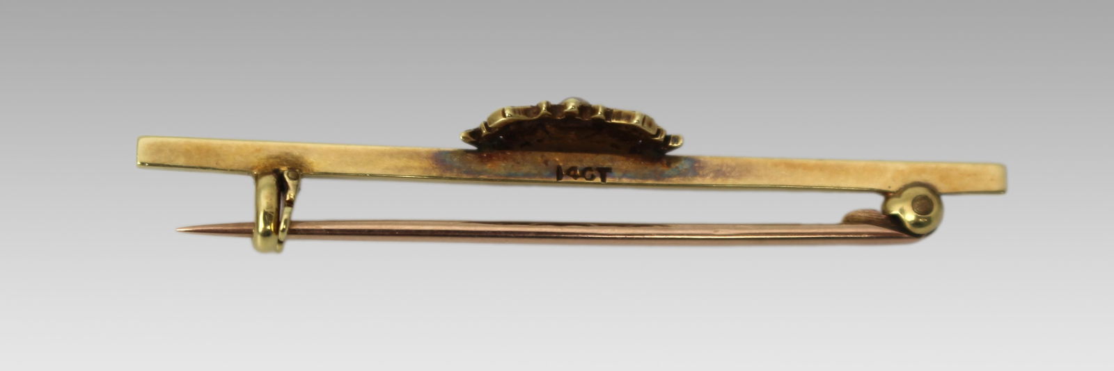 Antique Seed Pearl 14ct Gold Bar Brooch - 2