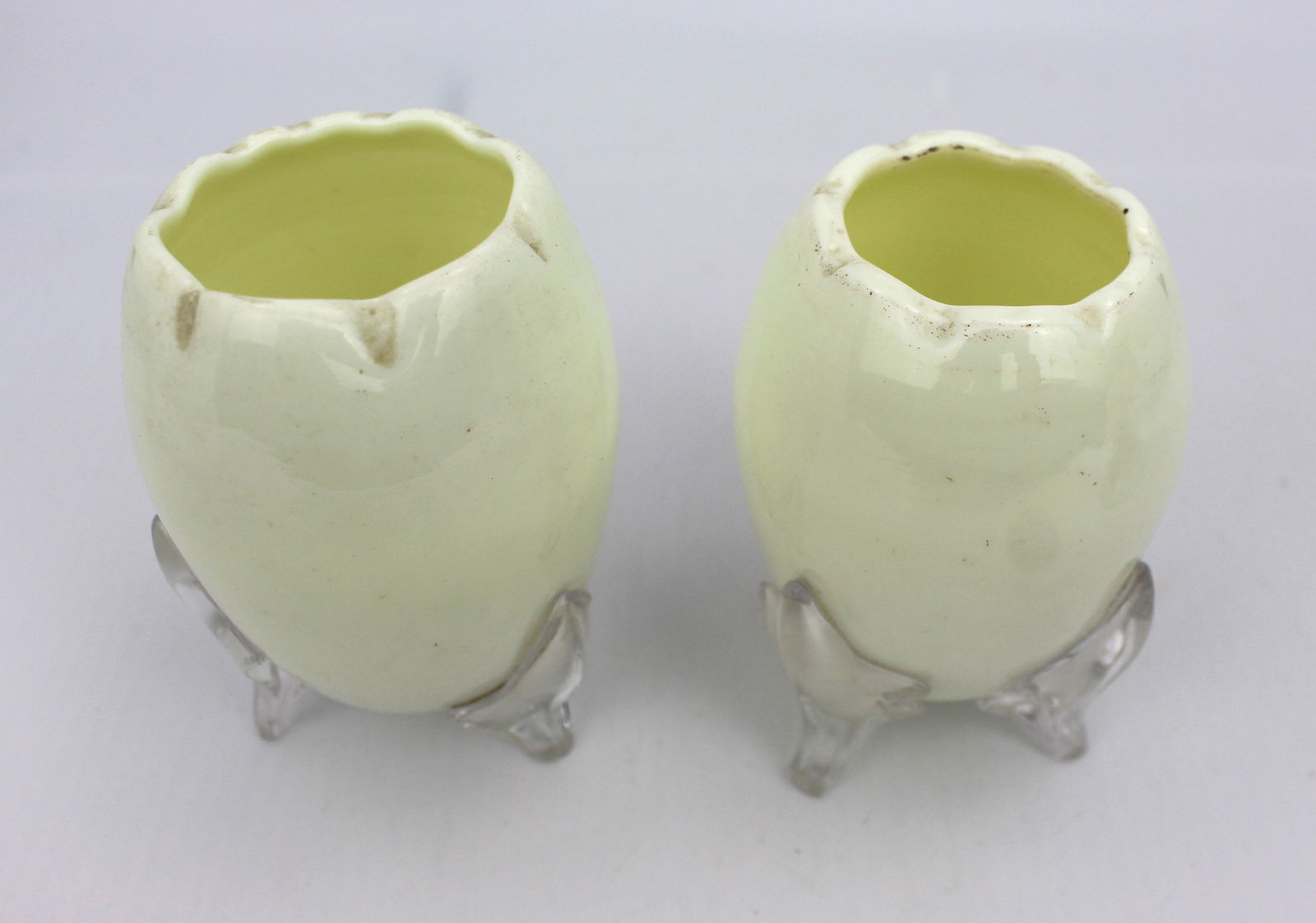 Pair of Vintage Opaline Glass Vases with Clear Glass Feet Mid-20th century, possibly French - 2