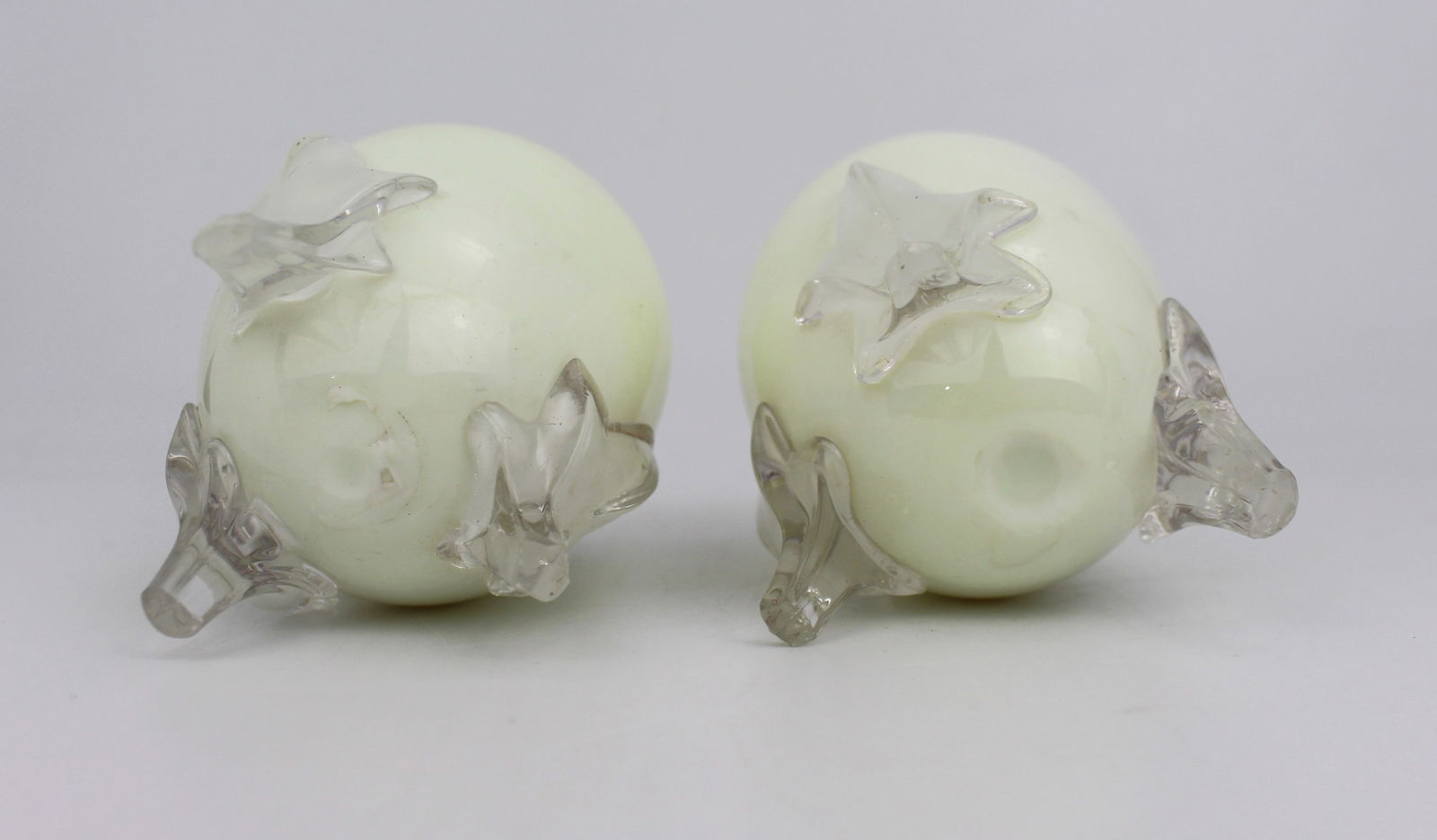 Pair of Vintage Opaline Glass Vases with Clear Glass Feet Mid-20th century, possibly French - 3