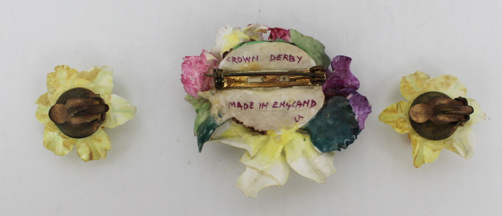 Vintage Royal Crown Derby Cased Floral Brooch & Earring Set - 3