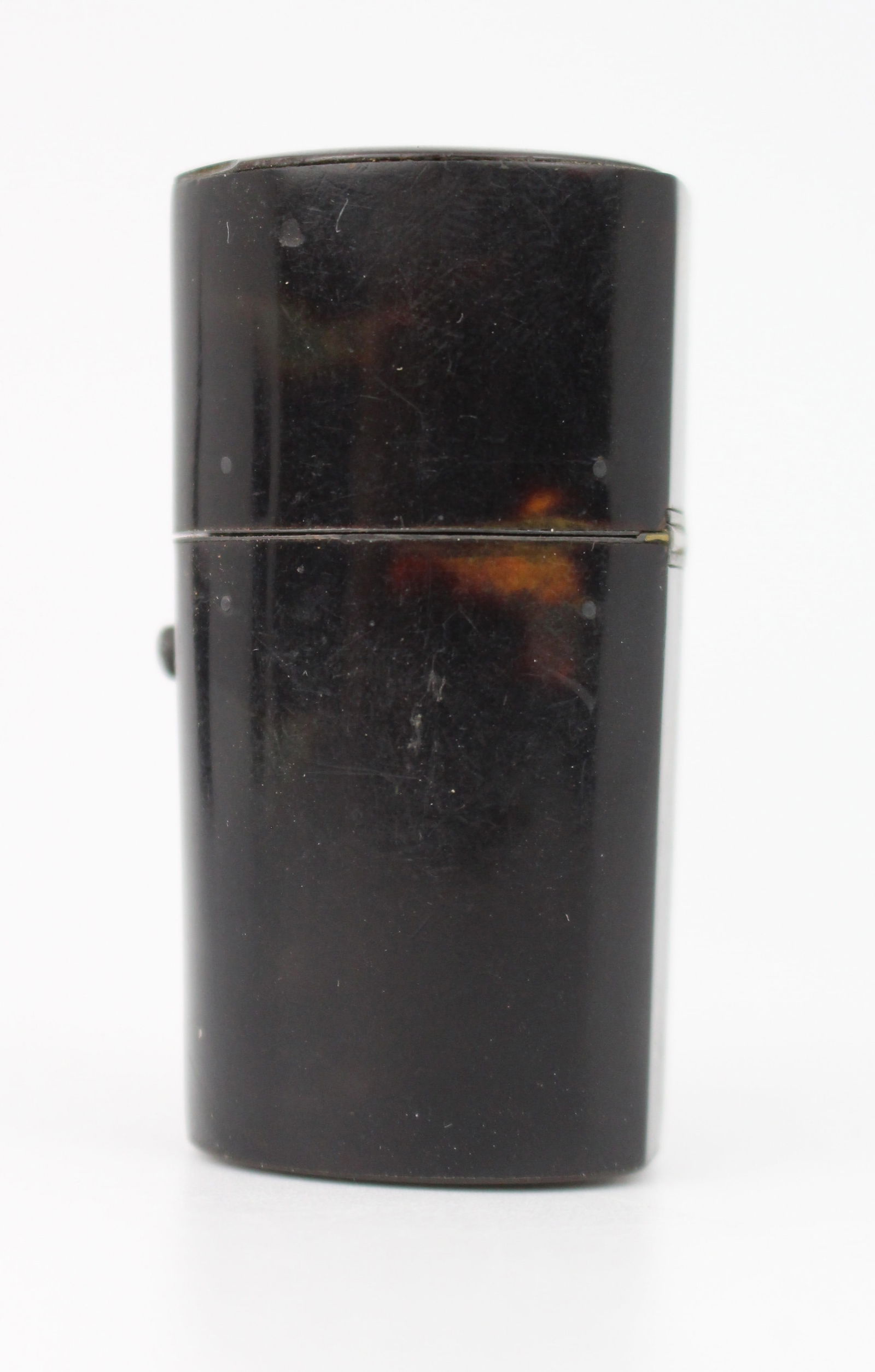 Antique Travelling Inkwell – Richly Figured Veneer, Brass Interior – c.1900 (1 of 3)