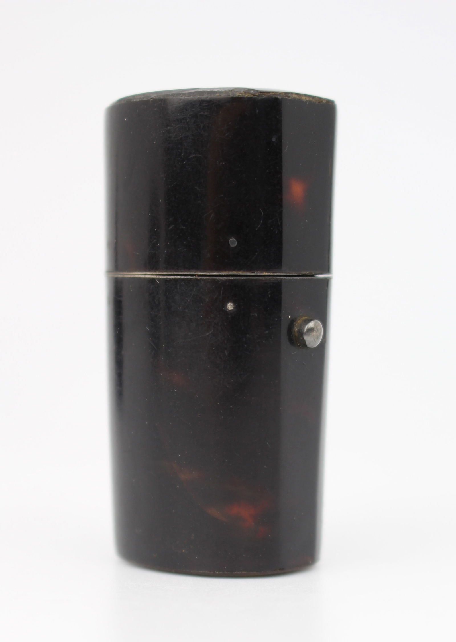 Antique Travelling Inkwell – Richly Figured Veneer, Brass Interior – c.1900 - 2