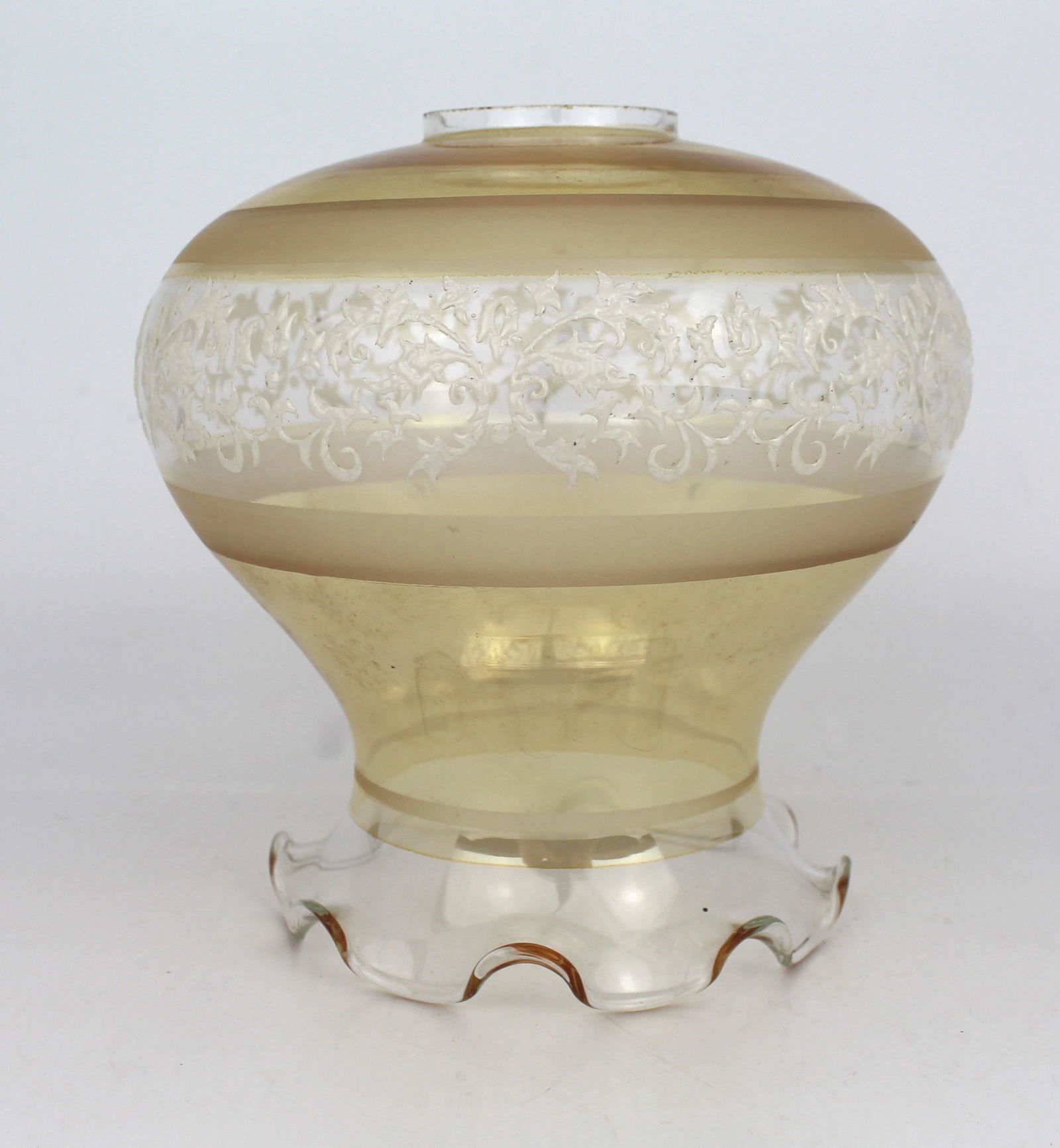 2 x Vintage Acid Etched Fancy Bell Form Glass Lampshades - 3