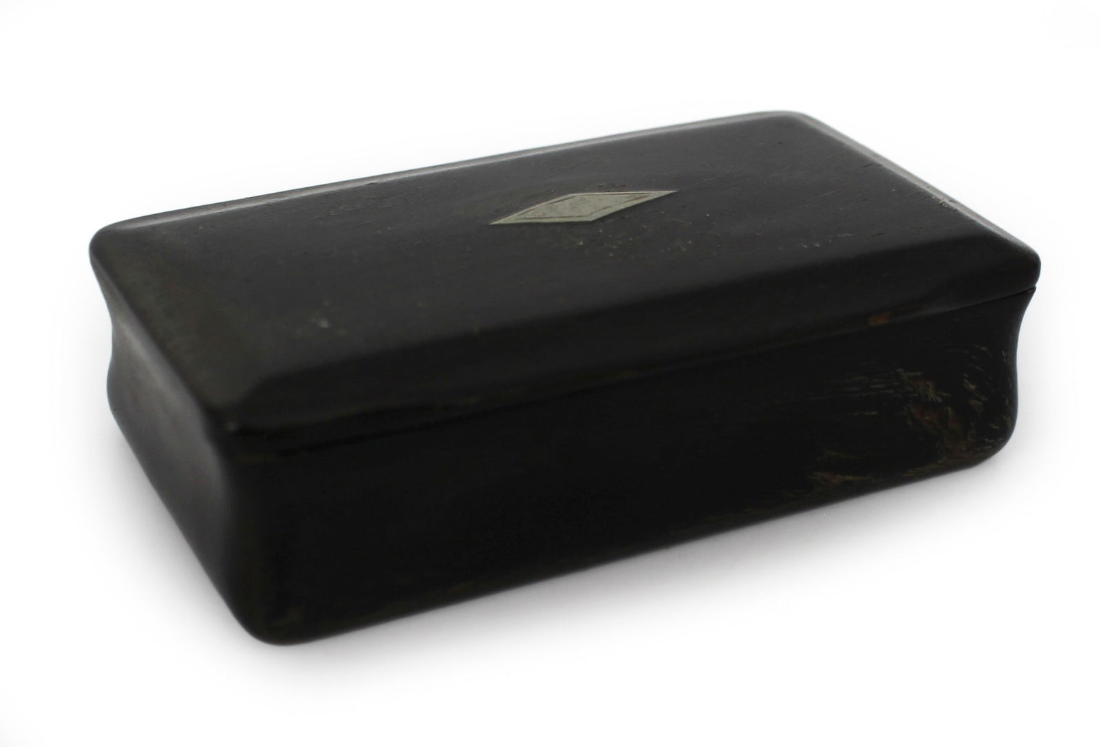 Antique 19th-Century Horn Snuff Box – Diamond Inlay, Hinged Lid (1 of 4)