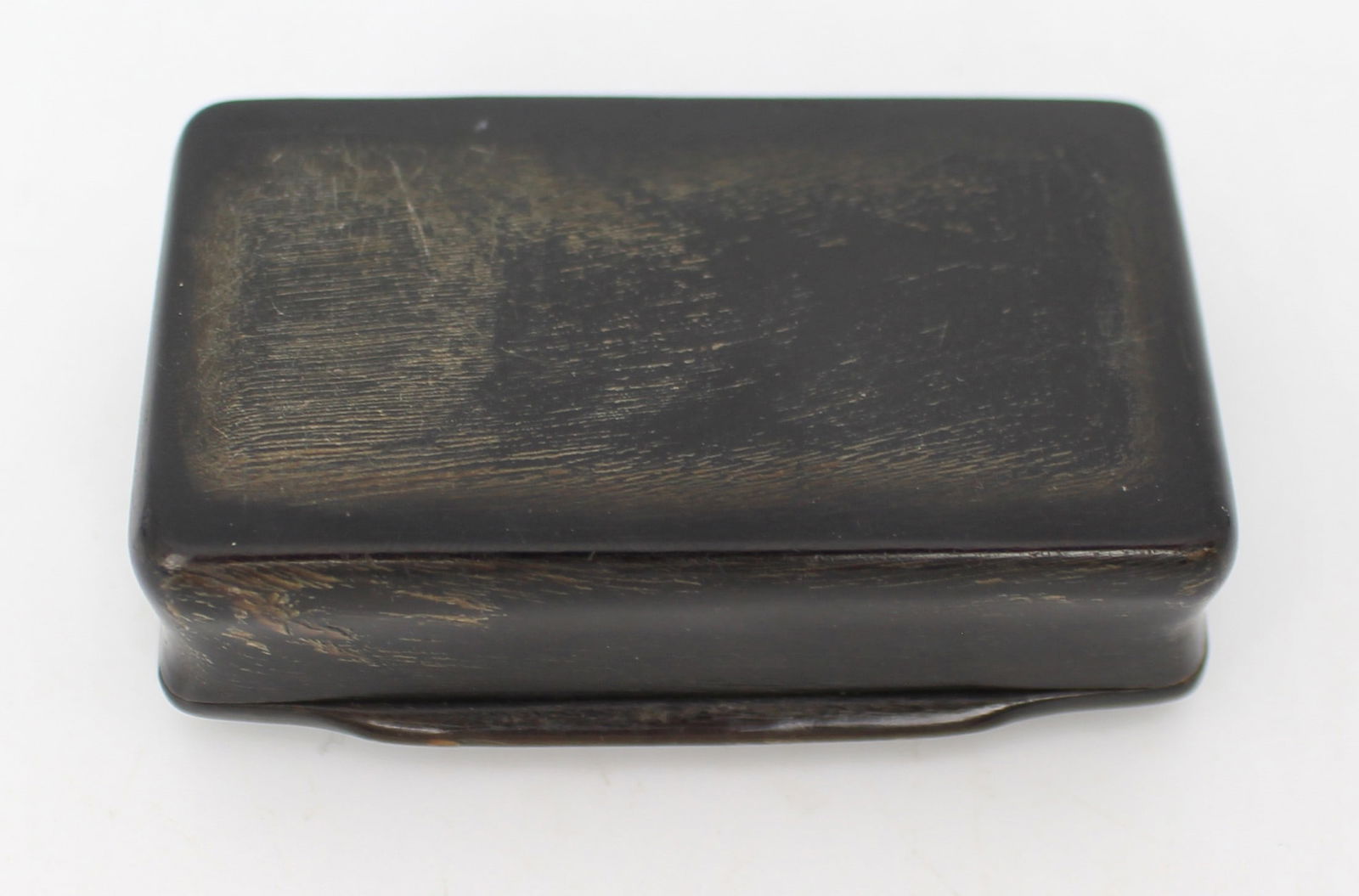 Antique 19th-Century Horn Snuff Box – Diamond Inlay, Hinged Lid - 3