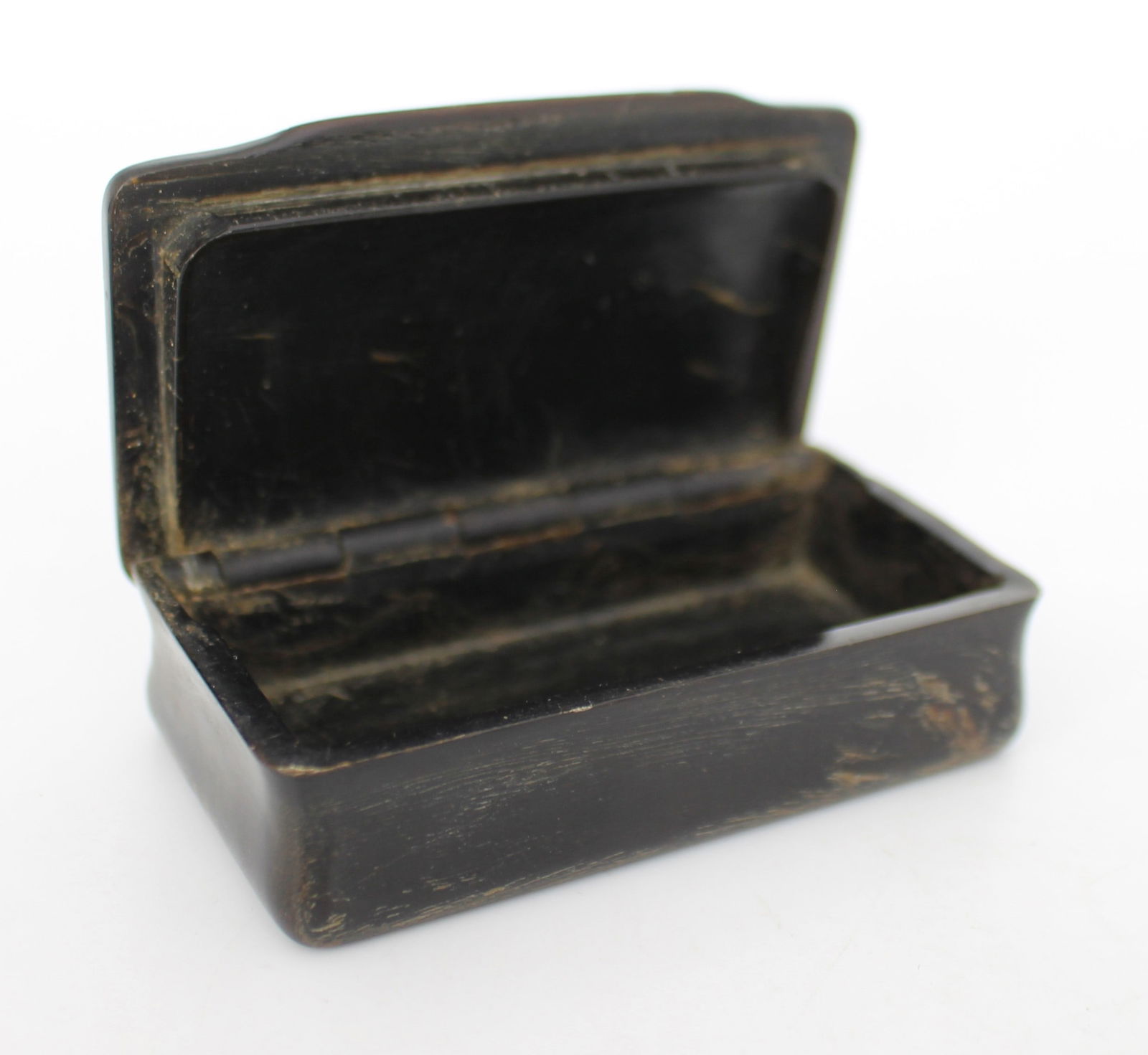 Antique 19th-Century Horn Snuff Box – Diamond Inlay, Hinged Lid - 4