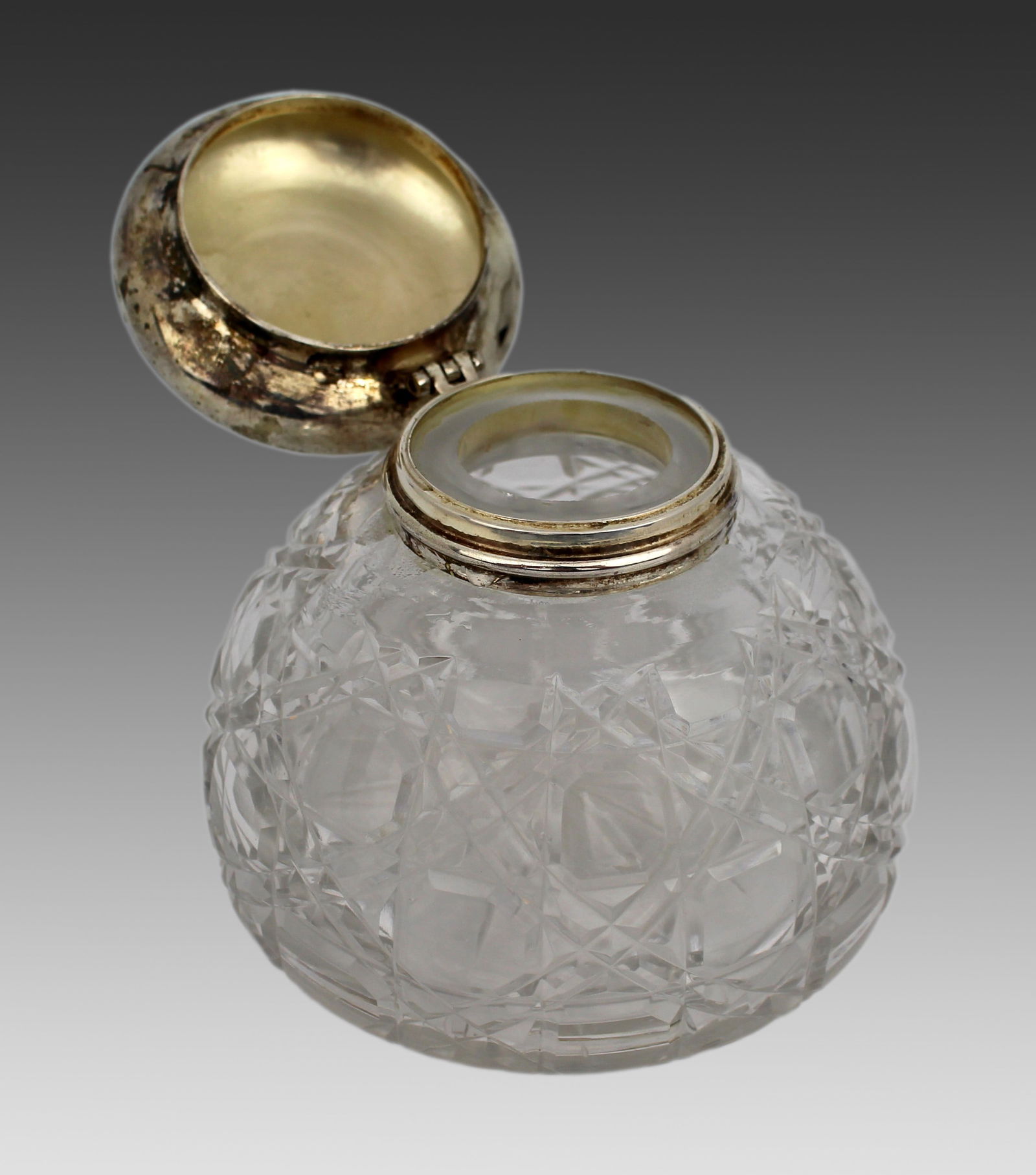 Vintage Silver Plated Crystal Inkwell - 3