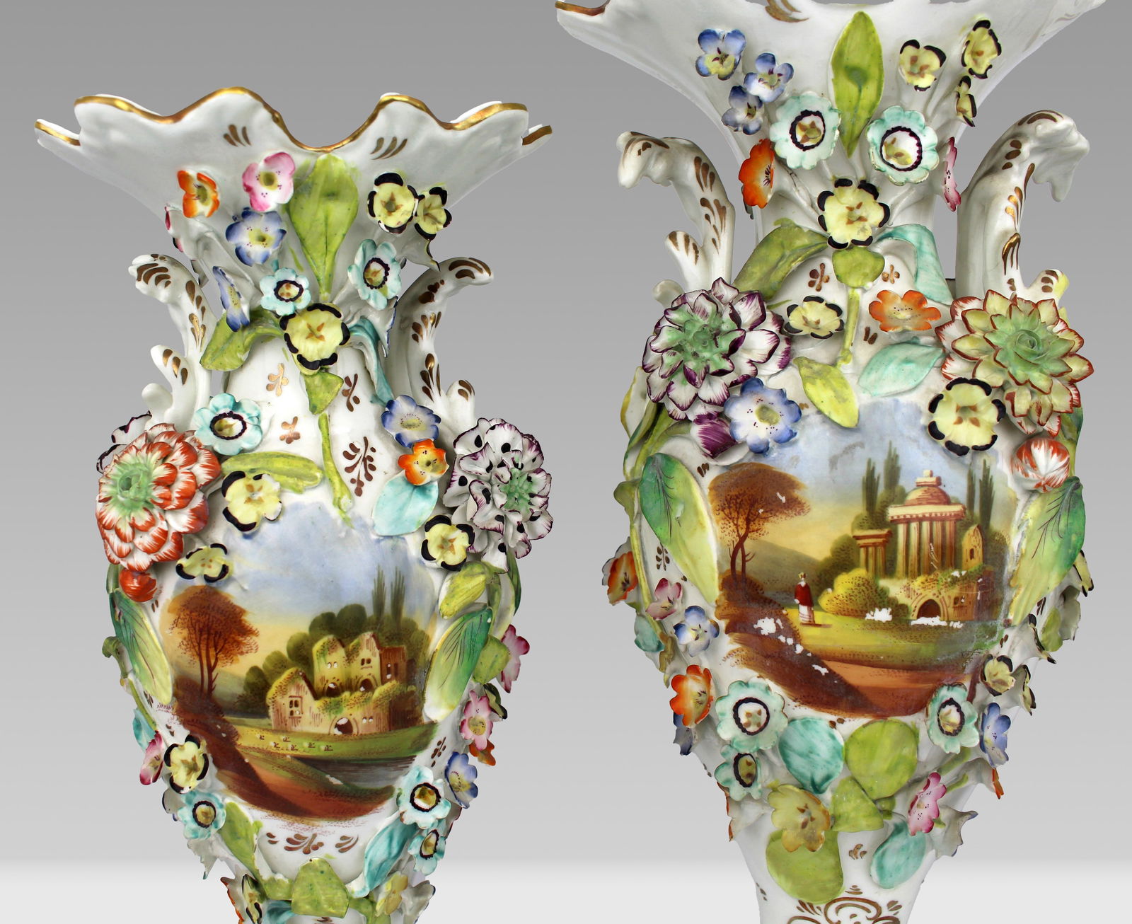 Garniture of Three English Flower-Encrusted Porcelain Vases, c.1850 (probably Samuel Alcock & Co.... - 13
