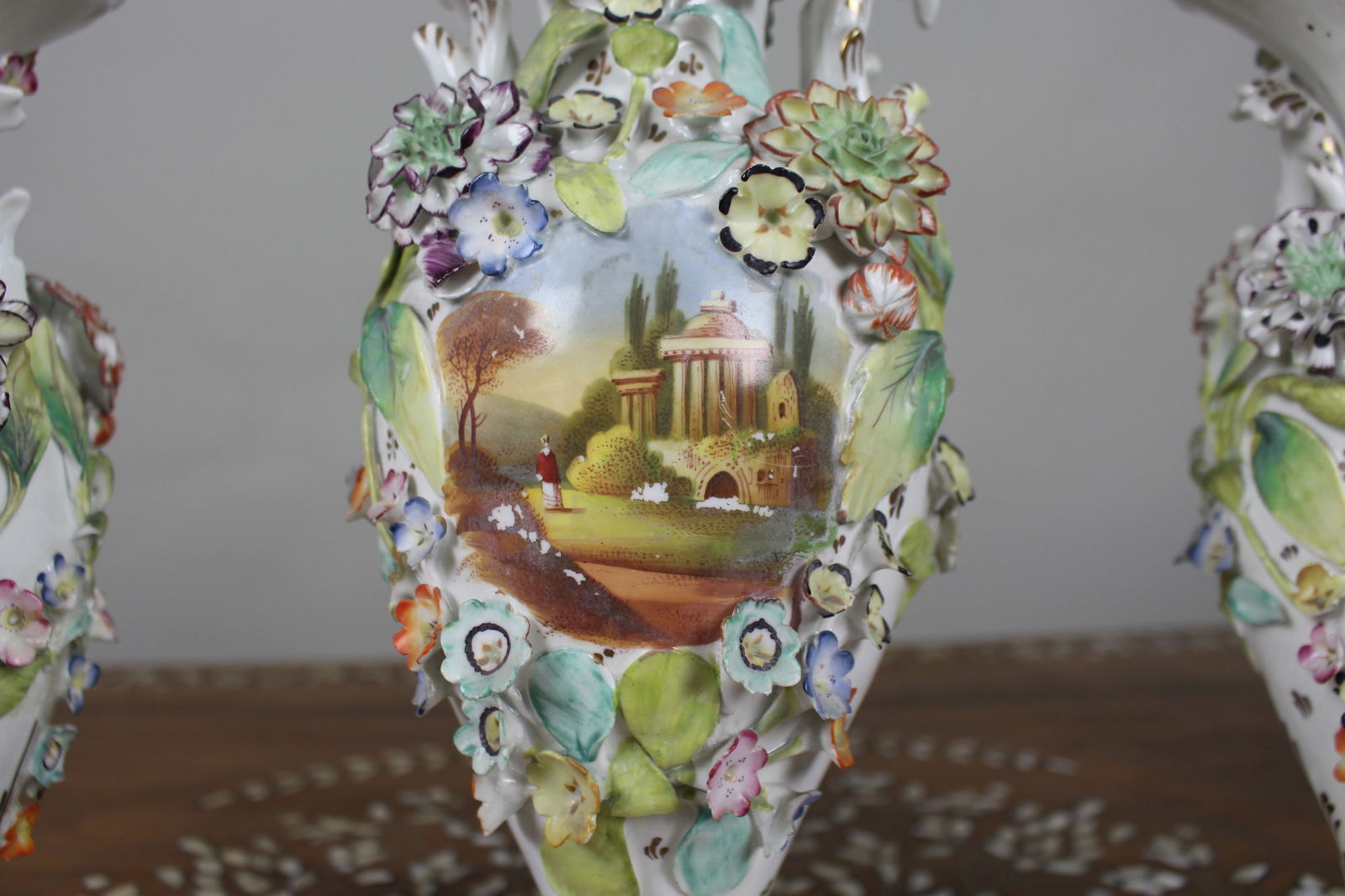 Garniture of Three English Flower-Encrusted Porcelain Vases, c.1850 (probably Samuel Alcock & Co.... - 7