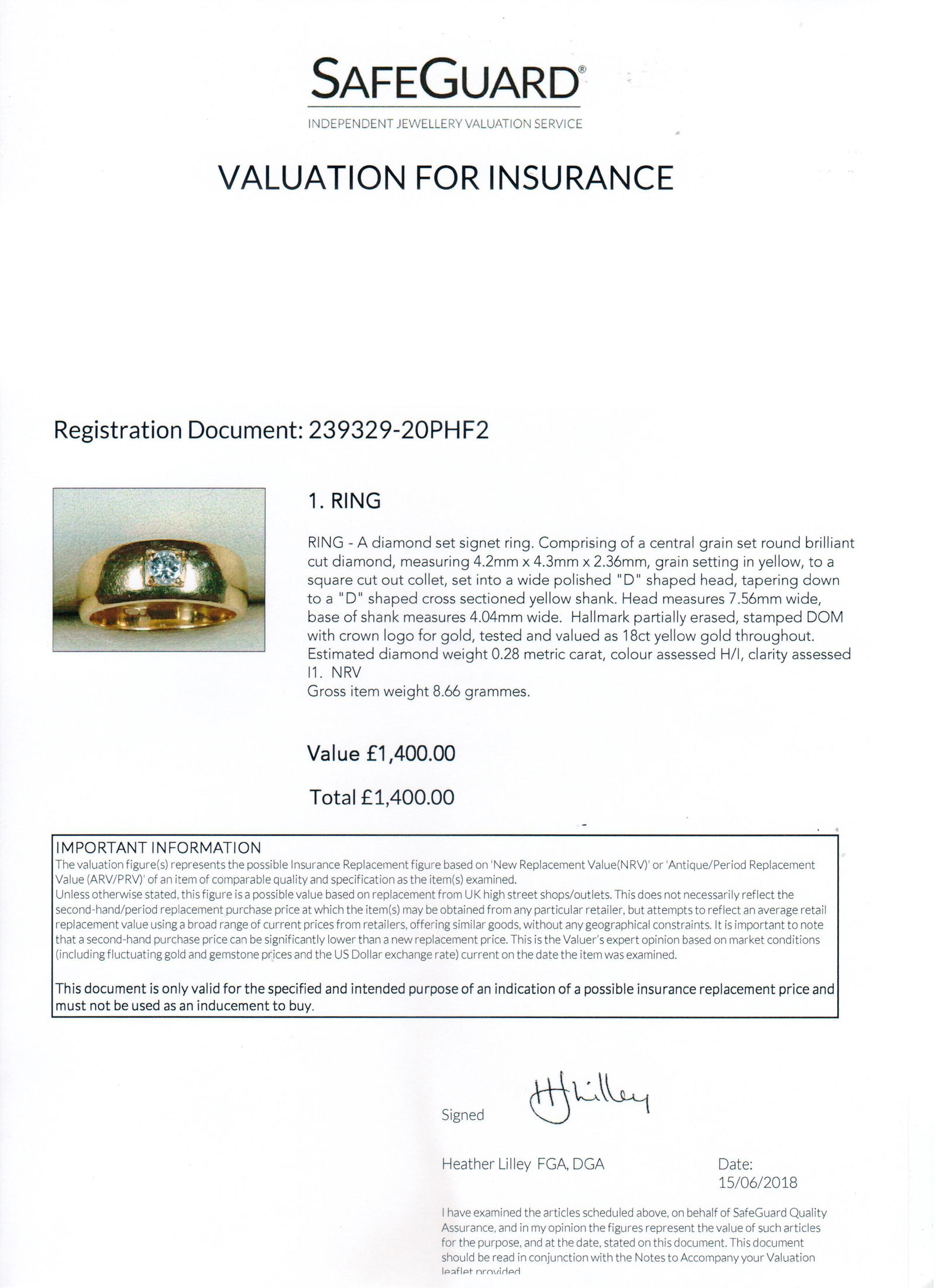 0.28ct Diamond 18ct Gold Signet Ring - 3