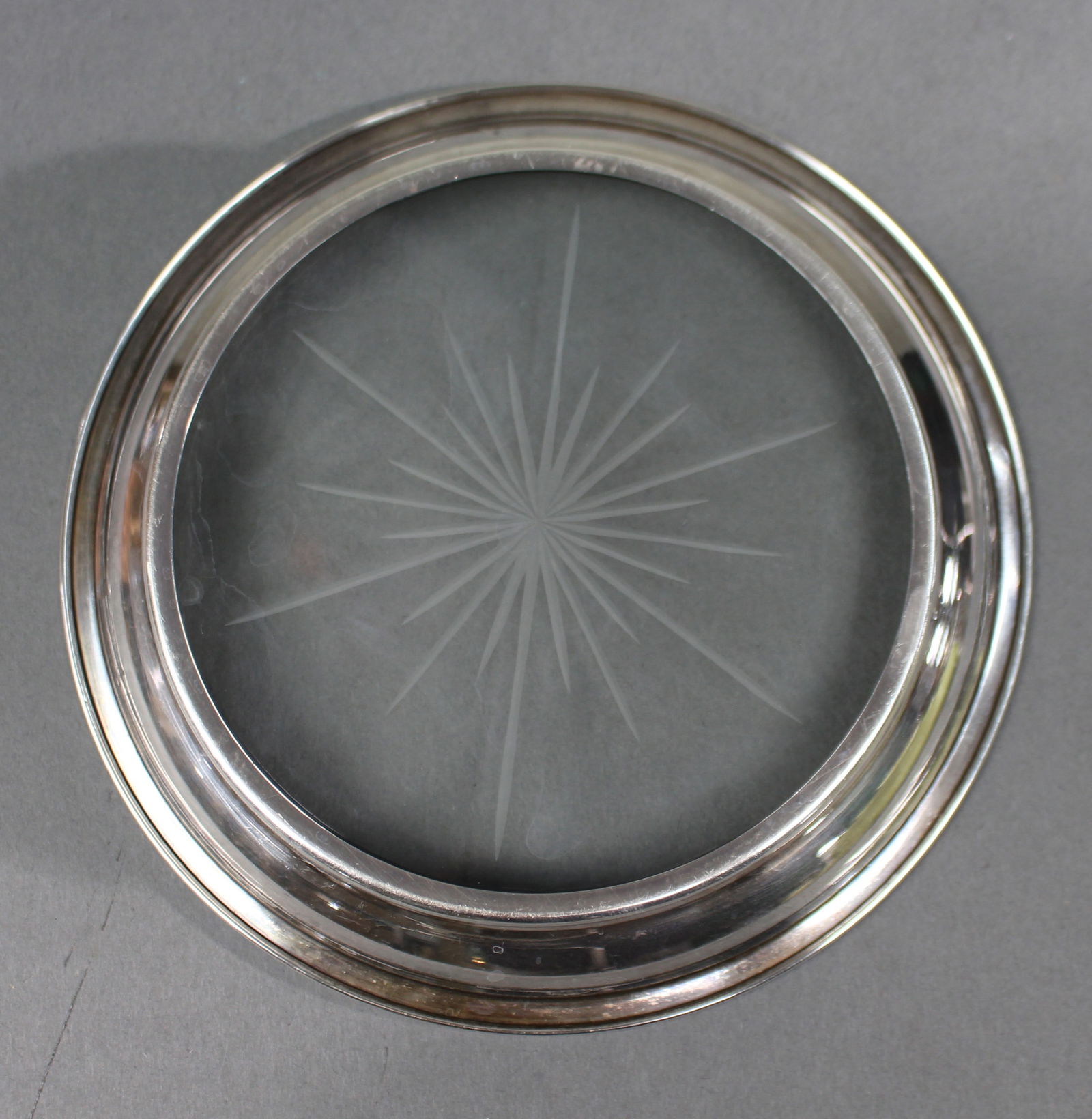 Vintage Silver Plated Etched Crystal Wine Coaster - 2