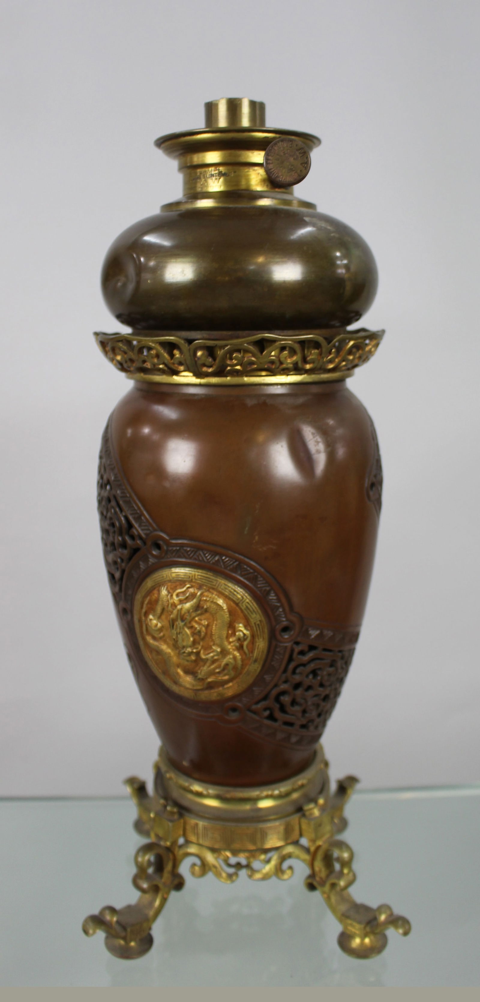 Meiji Period Japanese Bronze Oil Lamp c.1900 - 8