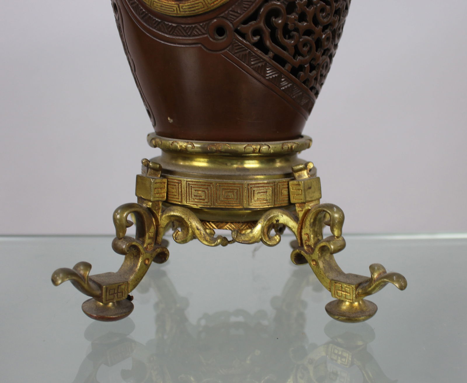 Meiji Period Japanese Bronze Oil Lamp c.1900 - 9