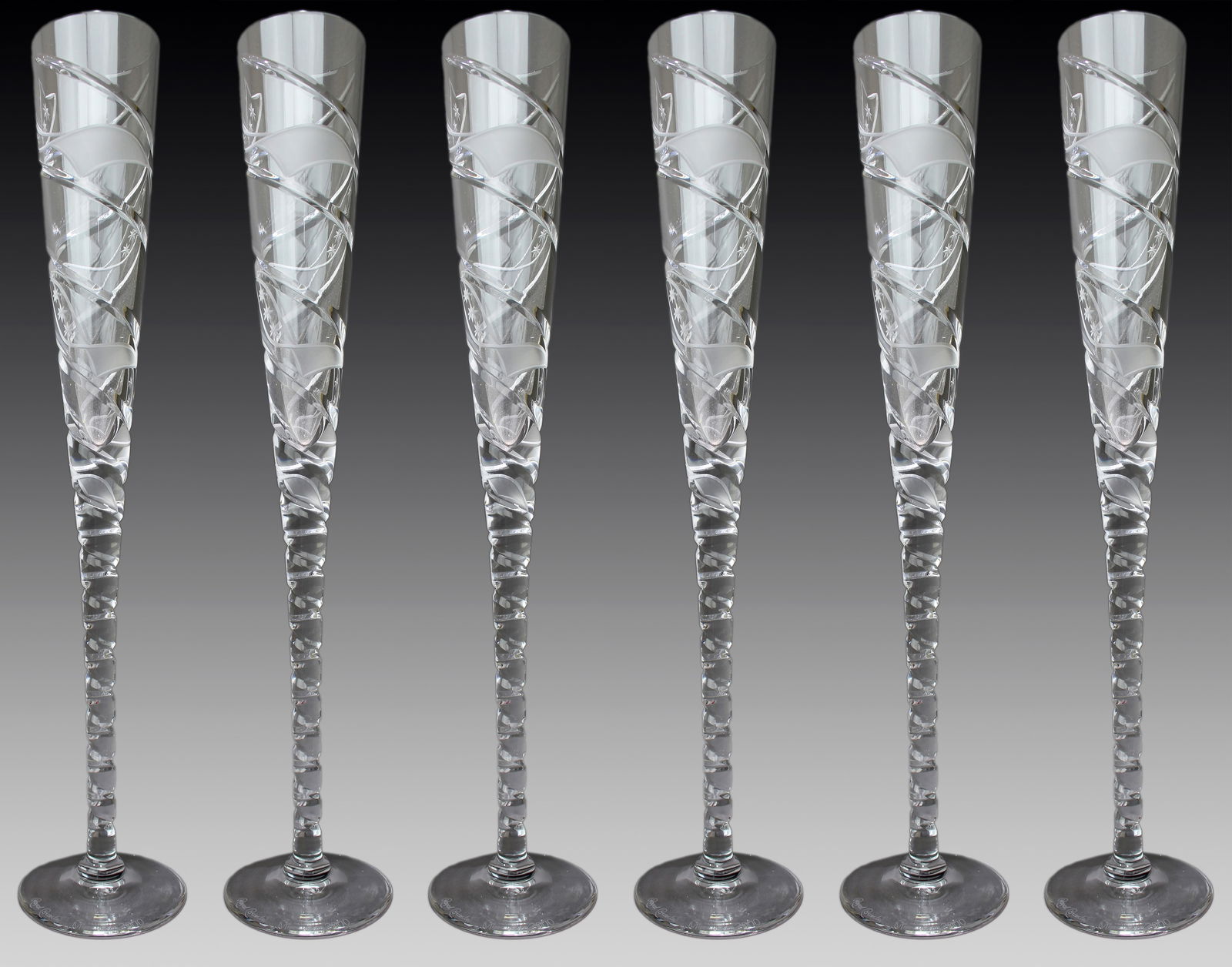 Set of 6 Fine Very Large Crystal Toasting Flutes: Title: Set of 6 Fine Very Large Crystal Toasting Flutes Description: Set of 6 Fine Very Large Crystal Toasting Flutes English, c.2000 Beautiful collection of 6 Royal Brierley Crystal toasting