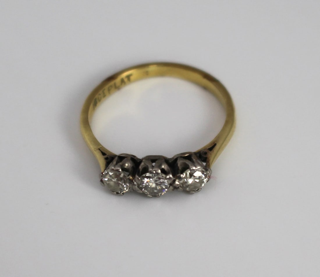 Antique Diamond Three-Stone Ring – 18ct Yellow Gold & Platinum c.1930 - 2