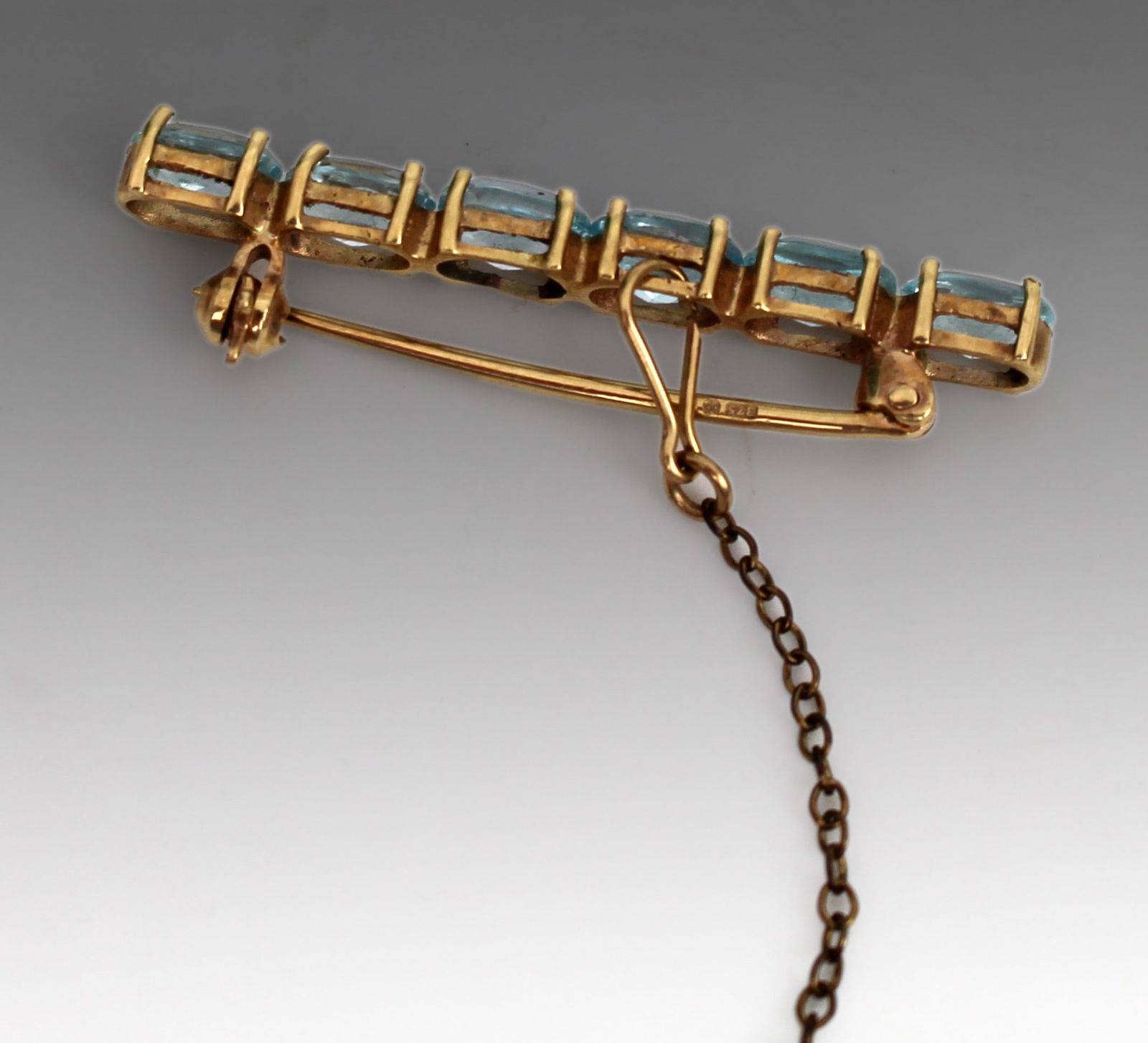 Edwardian 14ct Gold & Aquamarine Bar Brooch - 2