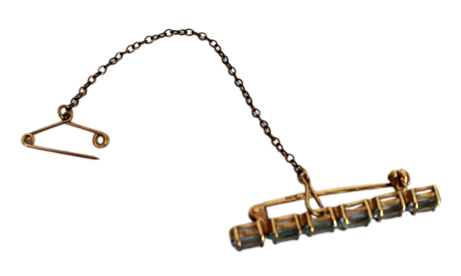 Edwardian 14ct Gold & Aquamarine Bar Brooch - 3