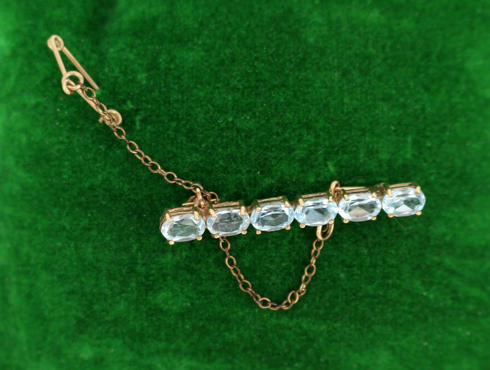 Edwardian 14ct Gold & Aquamarine Bar Brooch - 4