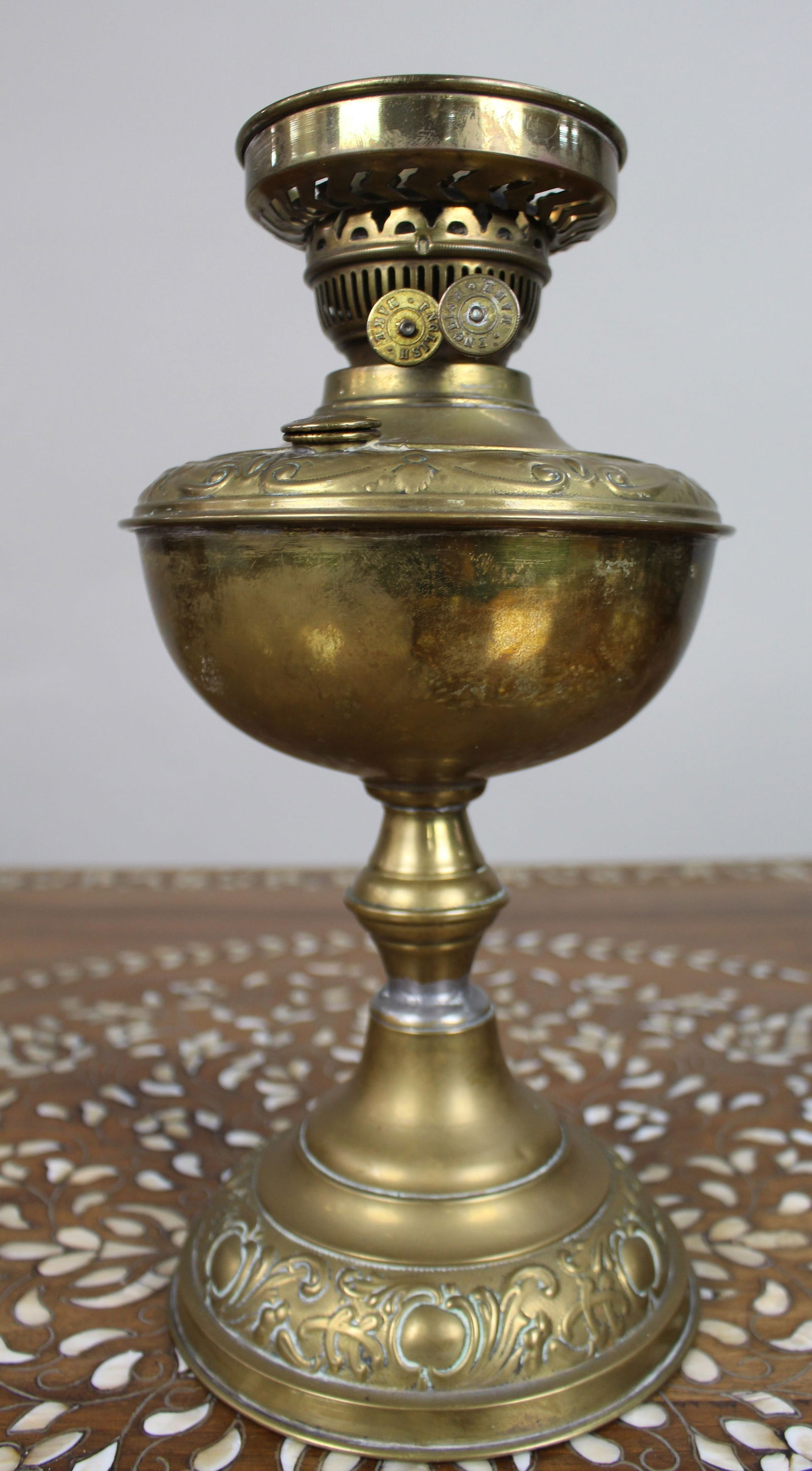 Antique English Brass Oil Lamp – Union Metal Works, c.1910 - 2