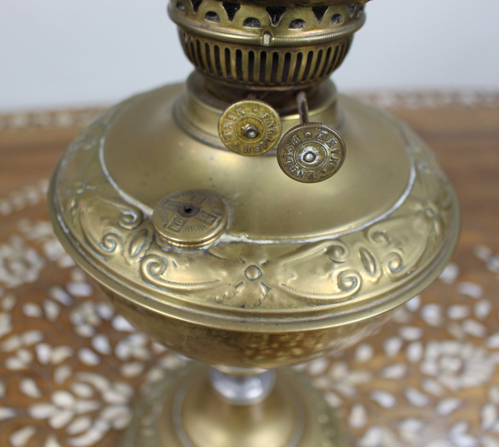 Antique English Brass Oil Lamp – Union Metal Works, c.1910 - 6