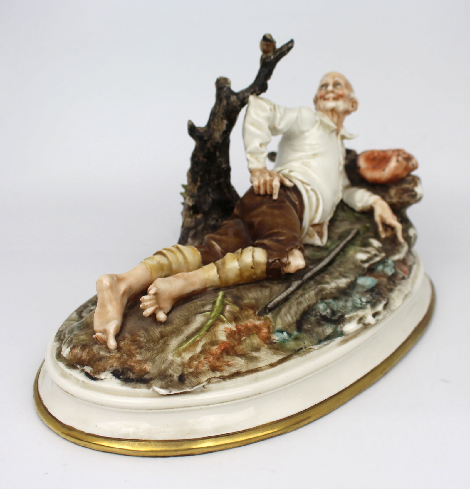 Vintage Capodimonte Sculpture Reclining Old Man & Bird - 2