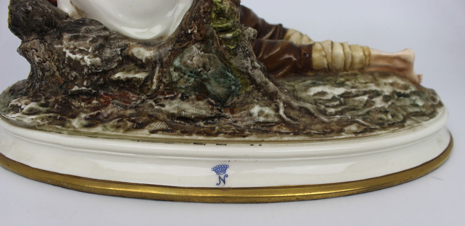Vintage Capodimonte Sculpture Reclining Old Man & Bird - 4