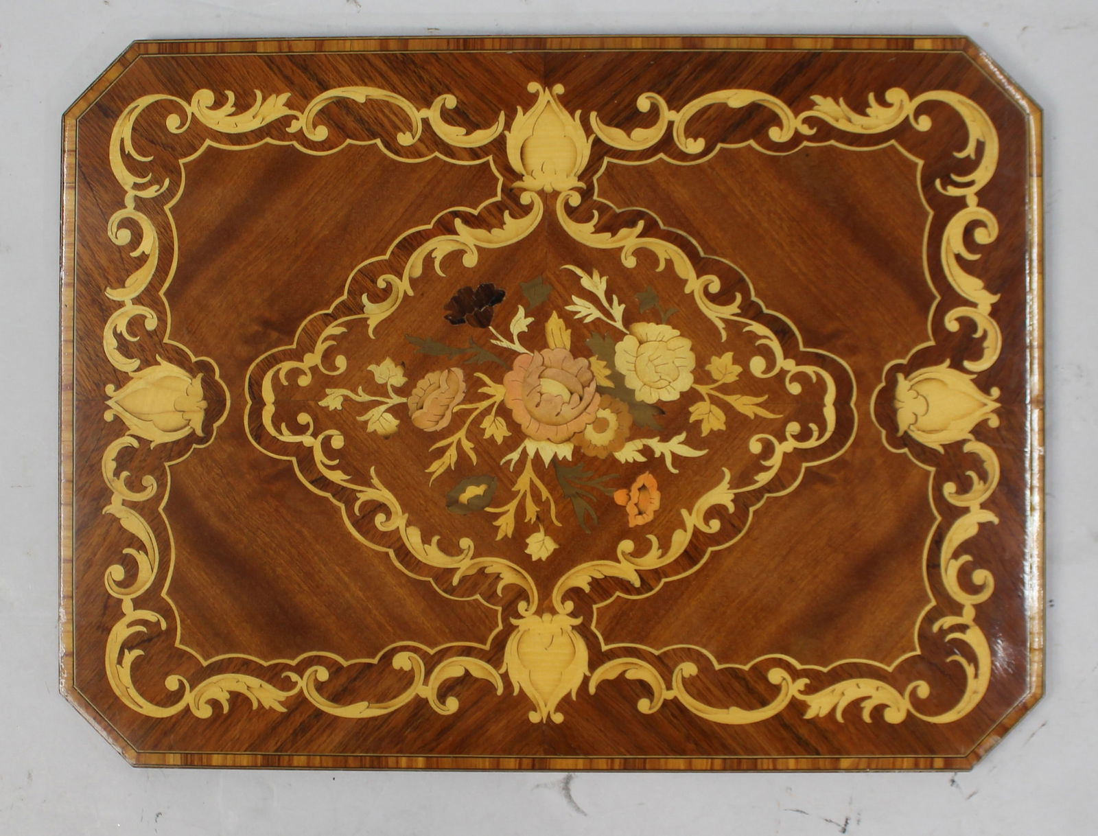 Vintage Italian Marquetry Panel: Title: Vintage Italian Marquetry Panel Description: Vintage Italian Marquetry Panel Measures 51 x 38 cm. Vintage panel. With previous mounting holes to the reverse, possibly from a piece of