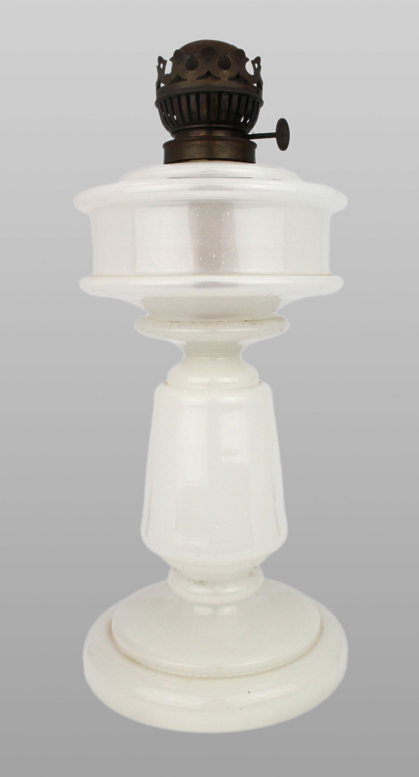 Victorian White Opaline Glass Oil Lamp with Cosmos Burner: Title: Victorian White Opaline Glass Oil Lamp with Cosmos Burner Description: Victorian White Opaline Glass Oil Lamp with Cosmos Burner England, circa 1890 A fine late Victorian oil lamp