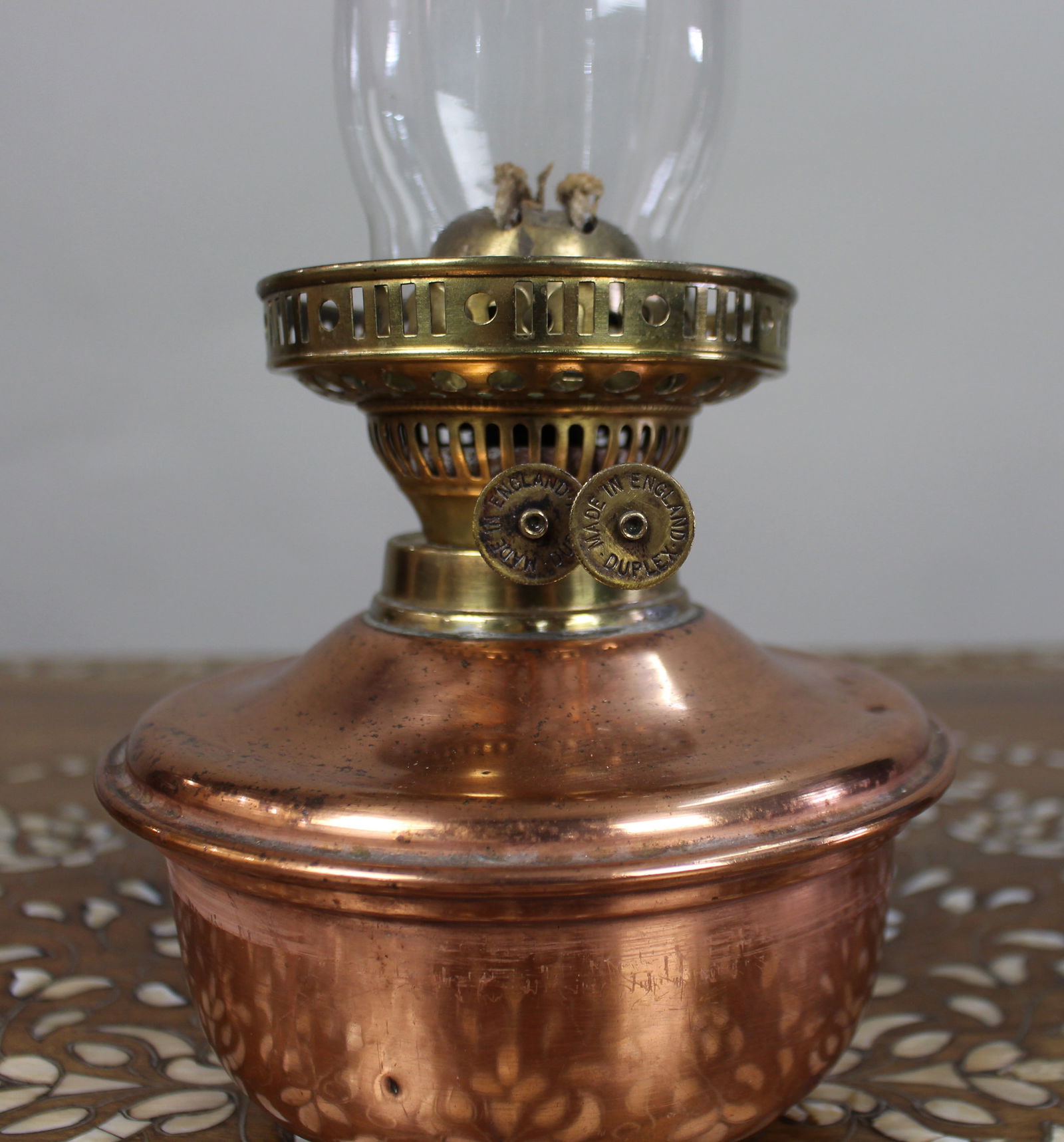 Antique English Copper & Brass Oil Lamp – Duplex Burner - 2