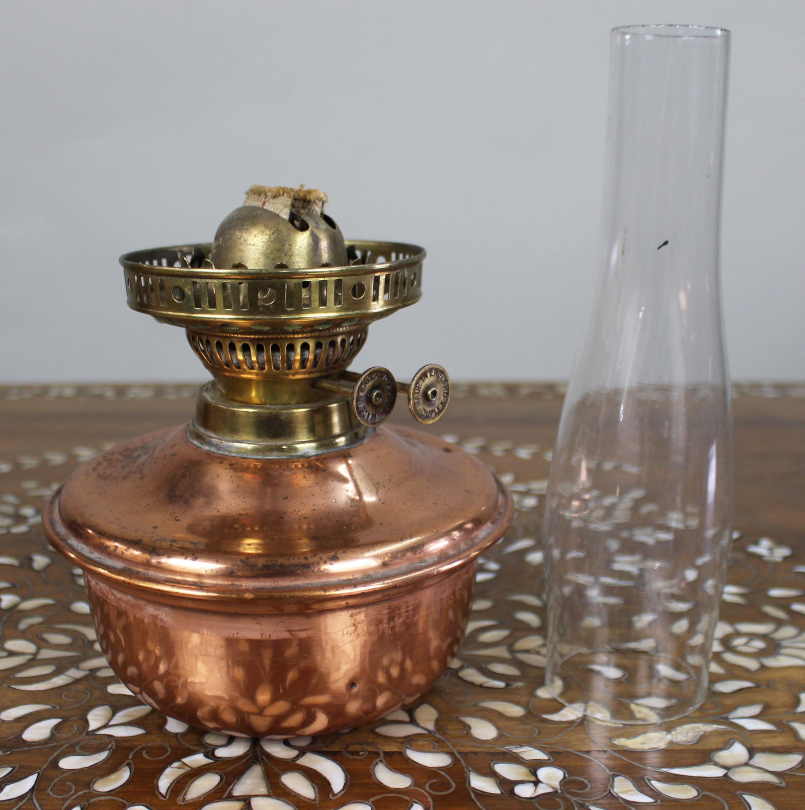 Antique English Copper & Brass Oil Lamp – Duplex Burner - 5