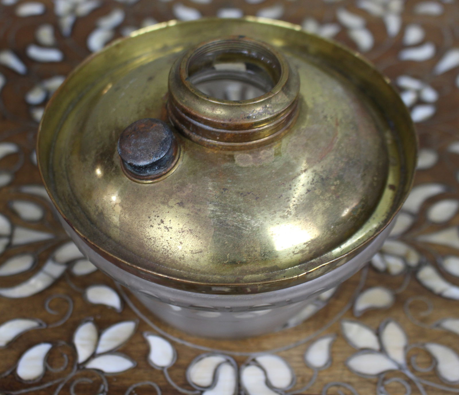 Victorian Frosted Glass and Brass Oil Lamp Font c.1900 - 2