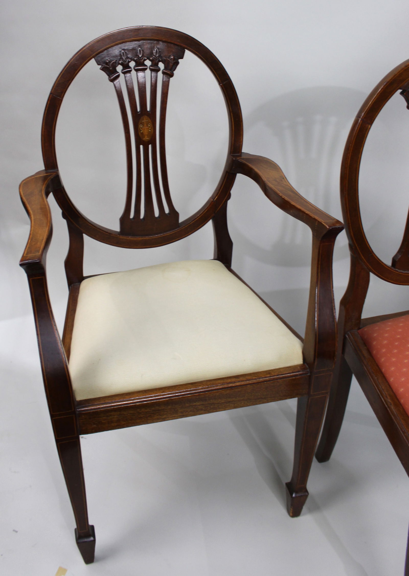 Set of Eight Vintage Mahogany Inlaid Dining Chairs - 8