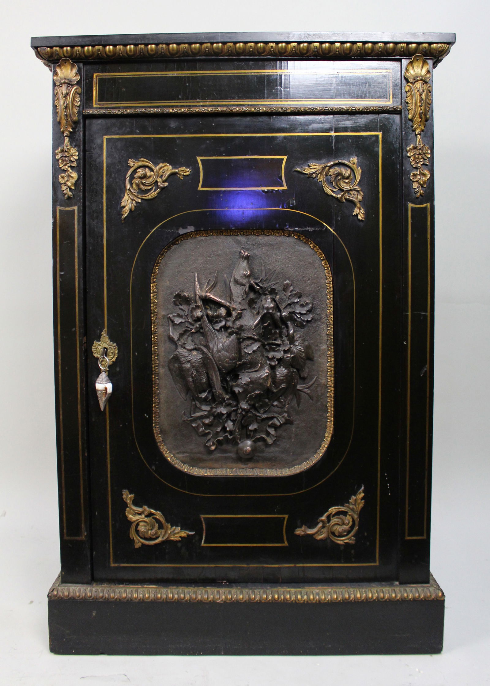 Antique French Napoleon III Ebonised Pier Cabinet with Electrotype Panel - 2