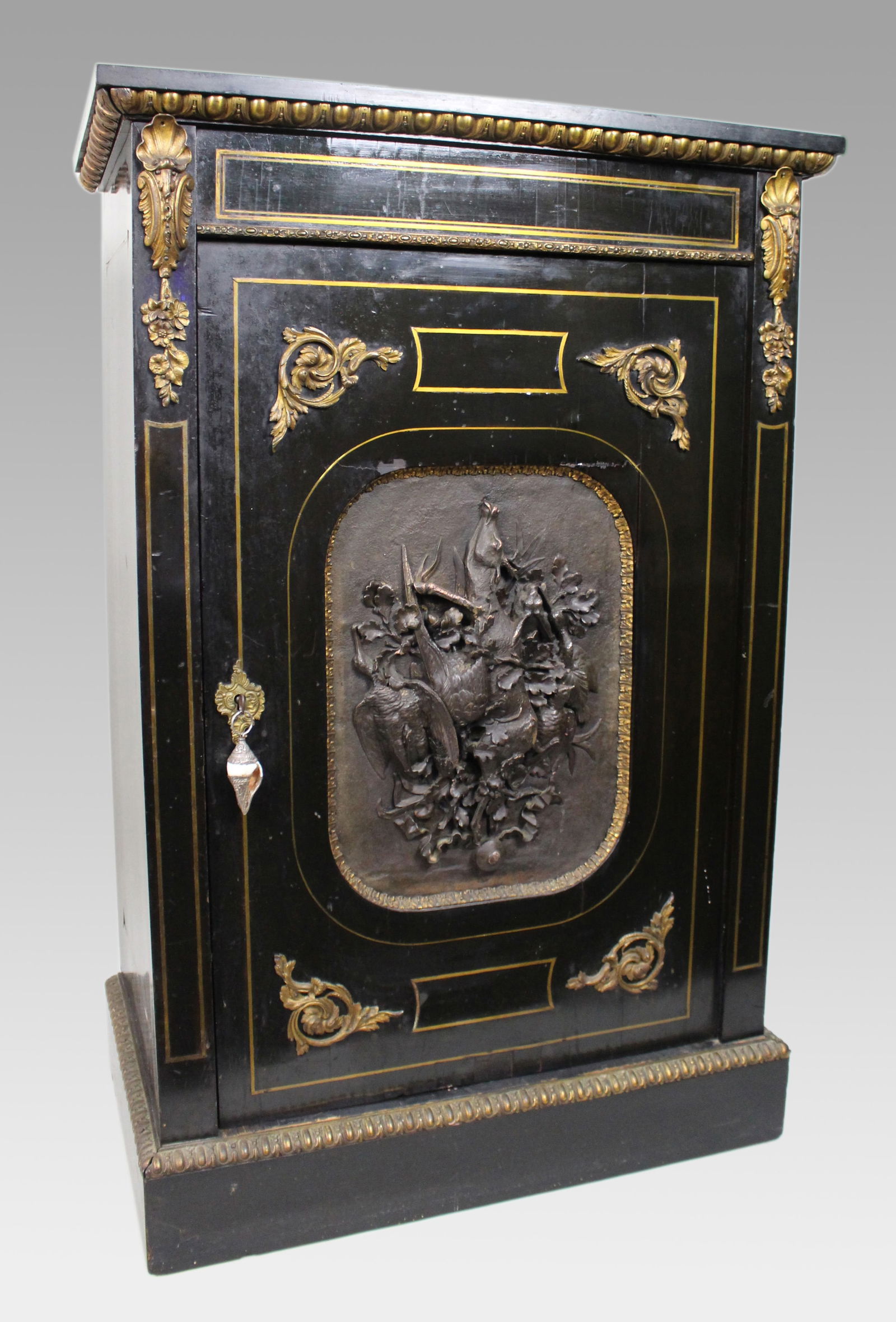 Antique French Napoleon III Ebonised Pier Cabinet with Electrotype Panel - 3