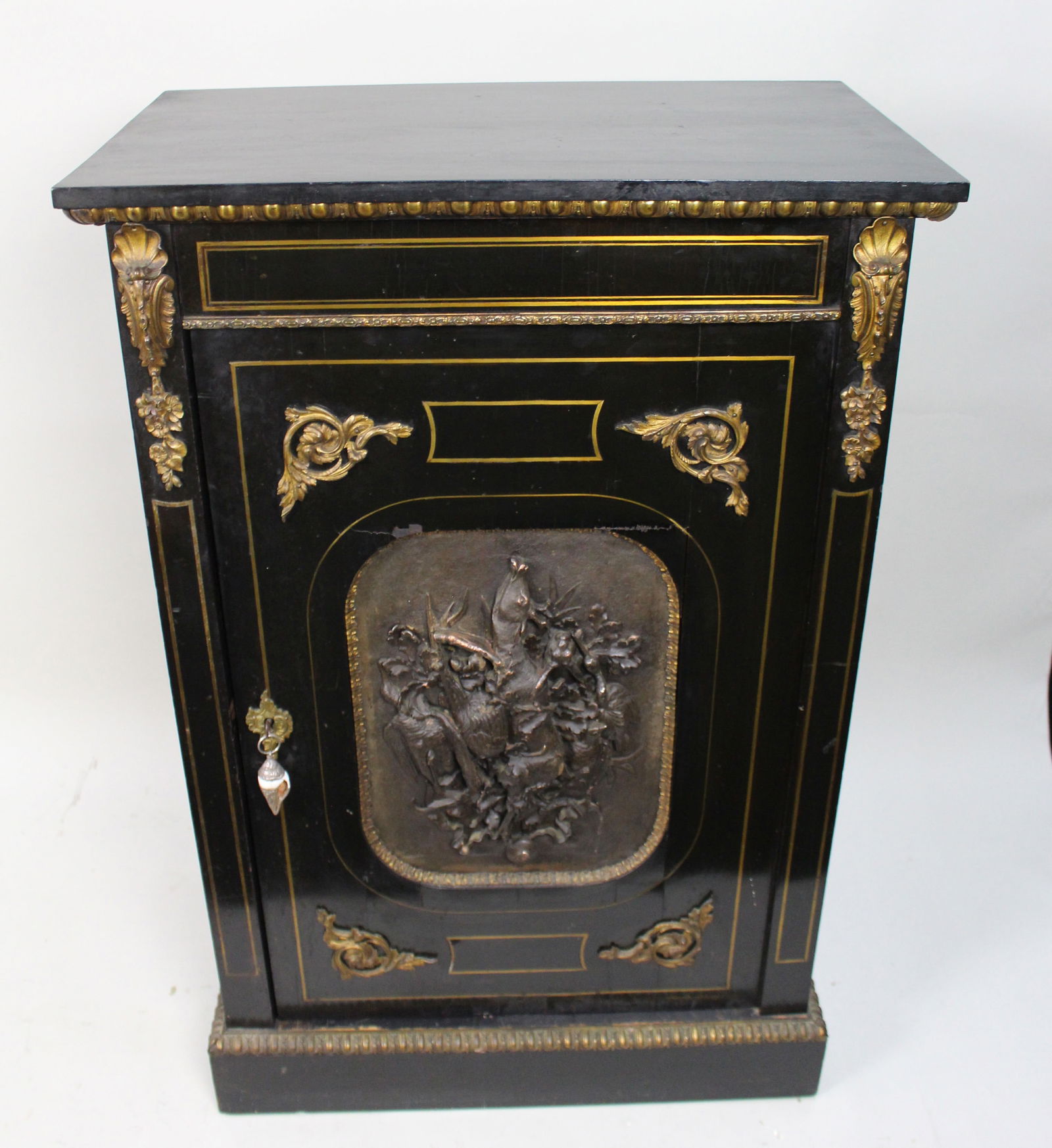 Antique French Napoleon III Ebonised Pier Cabinet with Electrotype Panel - 4