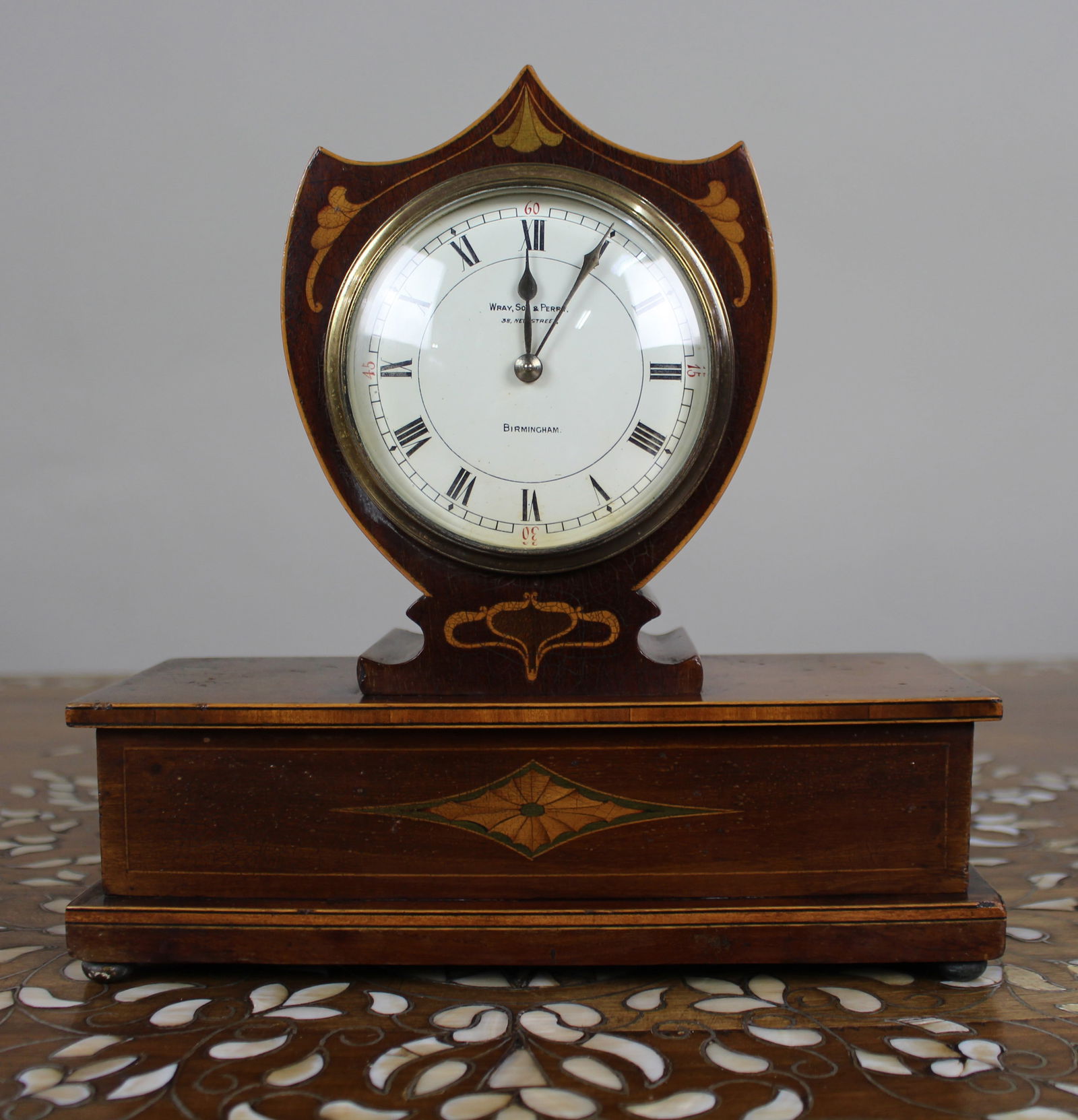 Elegant Inlaid Mahogany Mantel Clock by Wray, Son & Perry c.1900 (1 of 16)