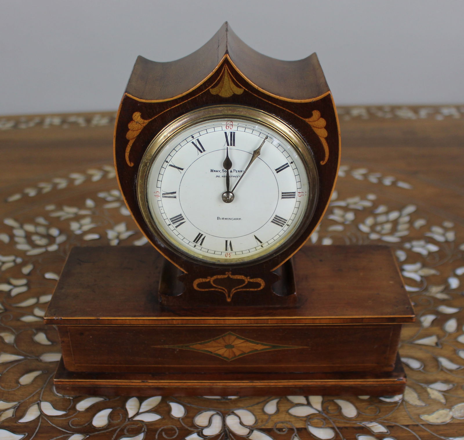 Elegant Inlaid Mahogany Mantel Clock by Wray, Son & Perry c.1900 - 2