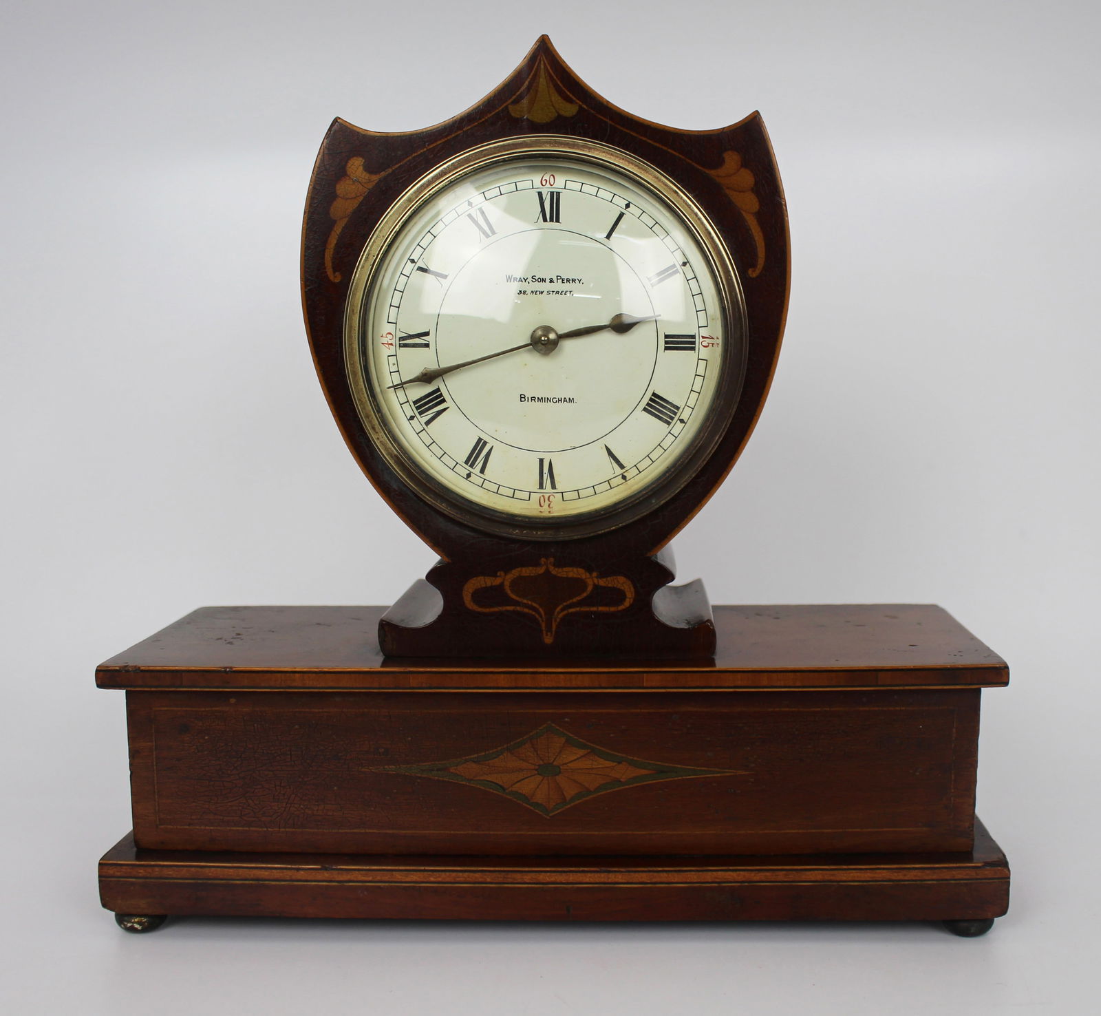 Elegant Inlaid Mahogany Mantel Clock by Wray, Son & Perry c.1900 - 7