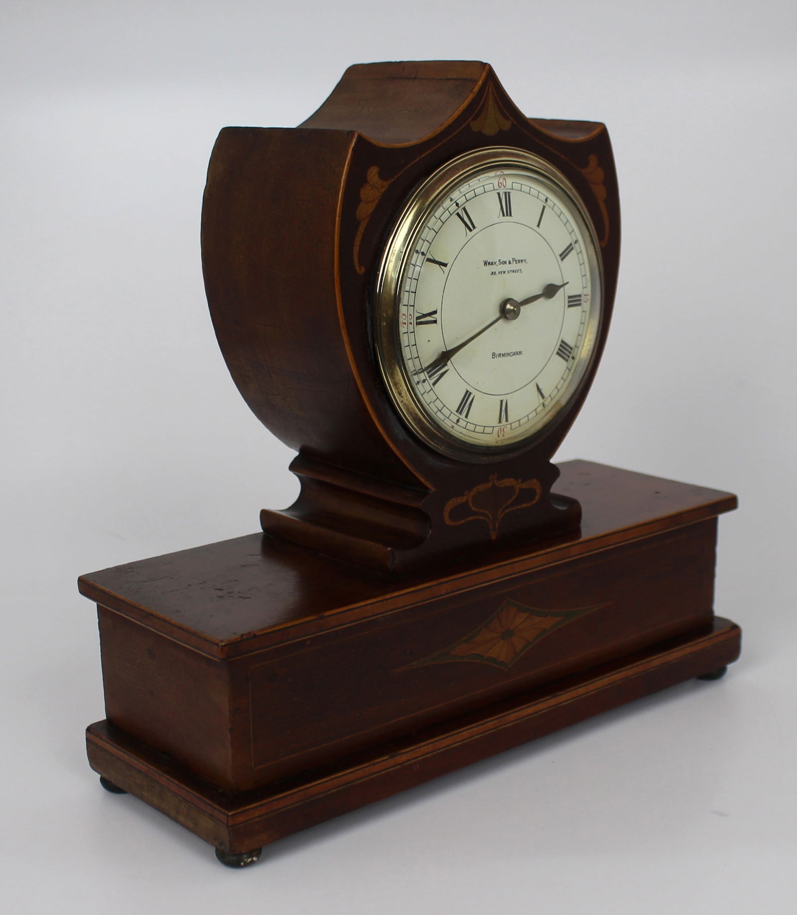 Elegant Inlaid Mahogany Mantel Clock by Wray, Son & Perry c.1900 - 8