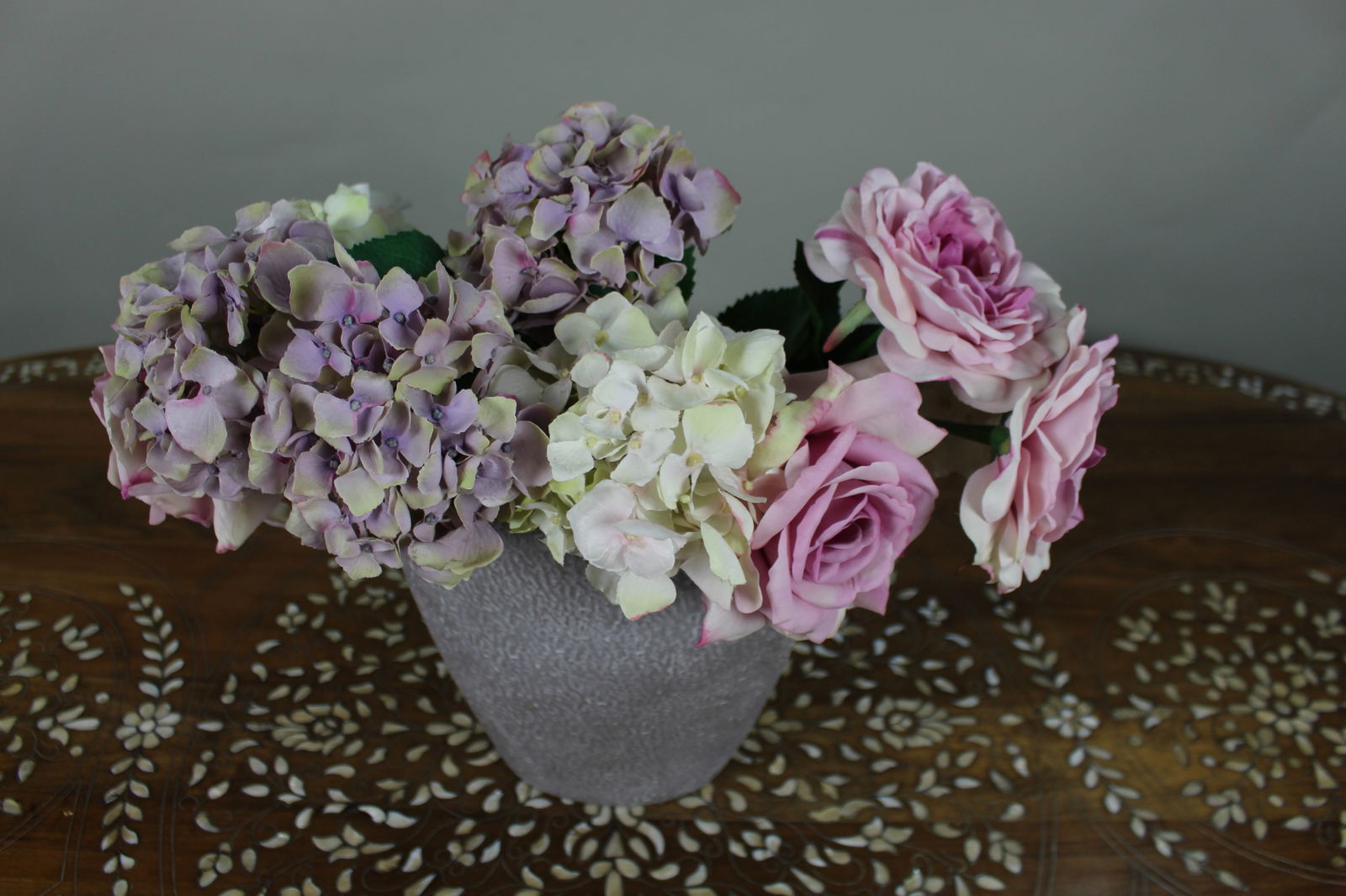 Decorative Floral Arrangement in Textured Grey Vase - 2