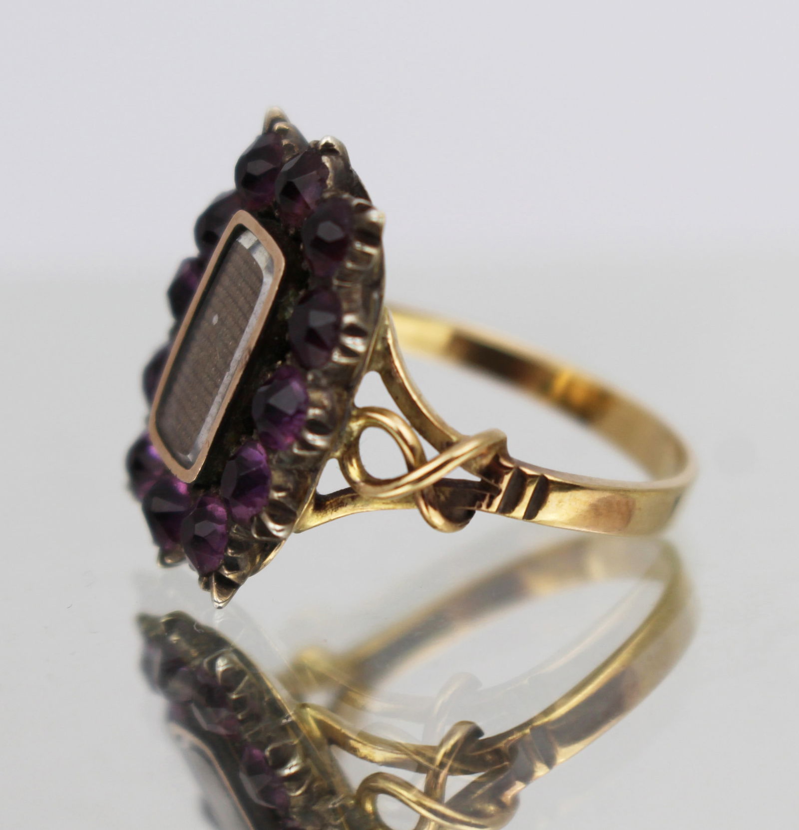 Victorian Mourning Ring with Purple Glass Stones c.1860 - 2