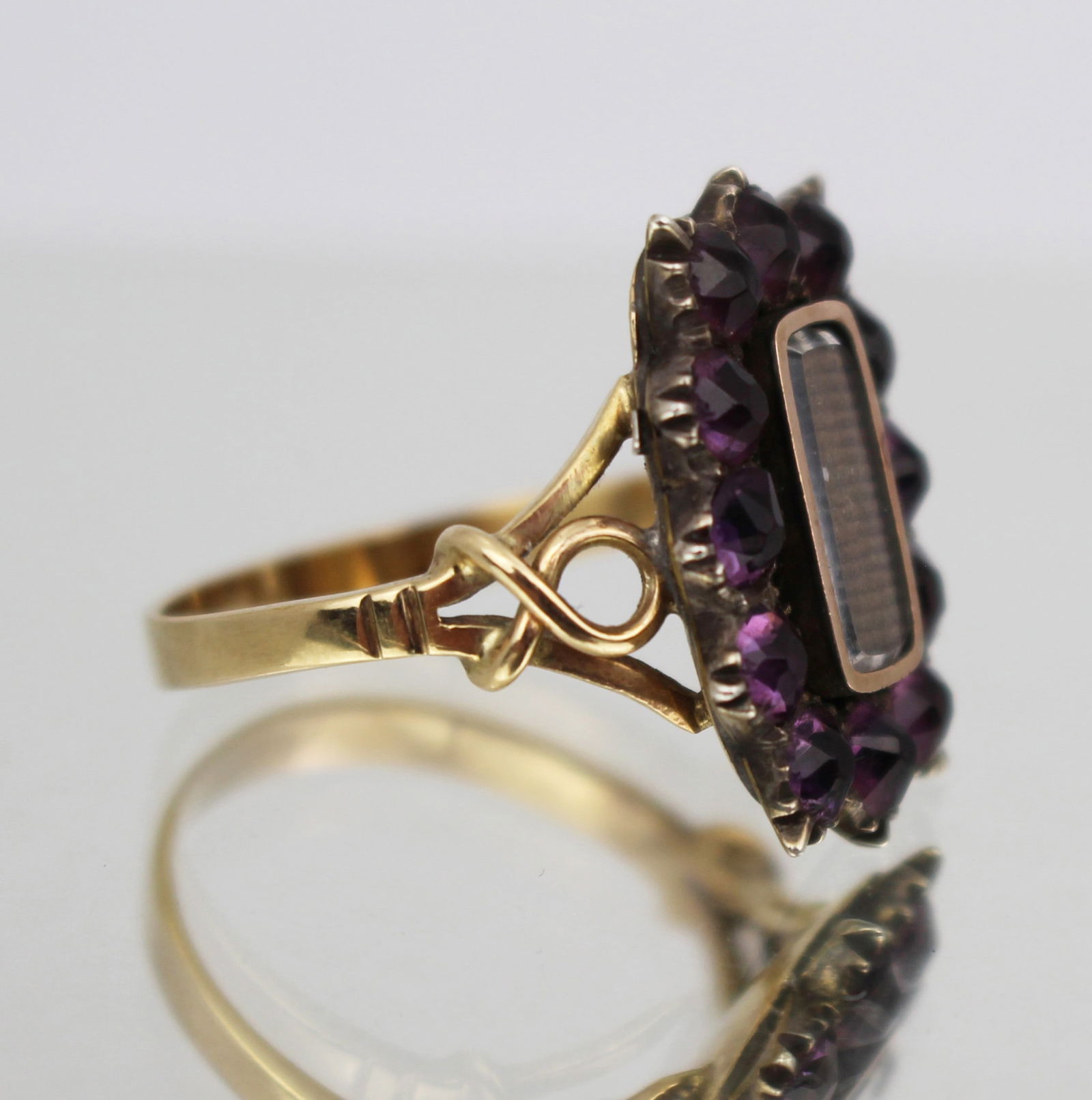 Victorian Mourning Ring with Purple Glass Stones c.1860 - 5