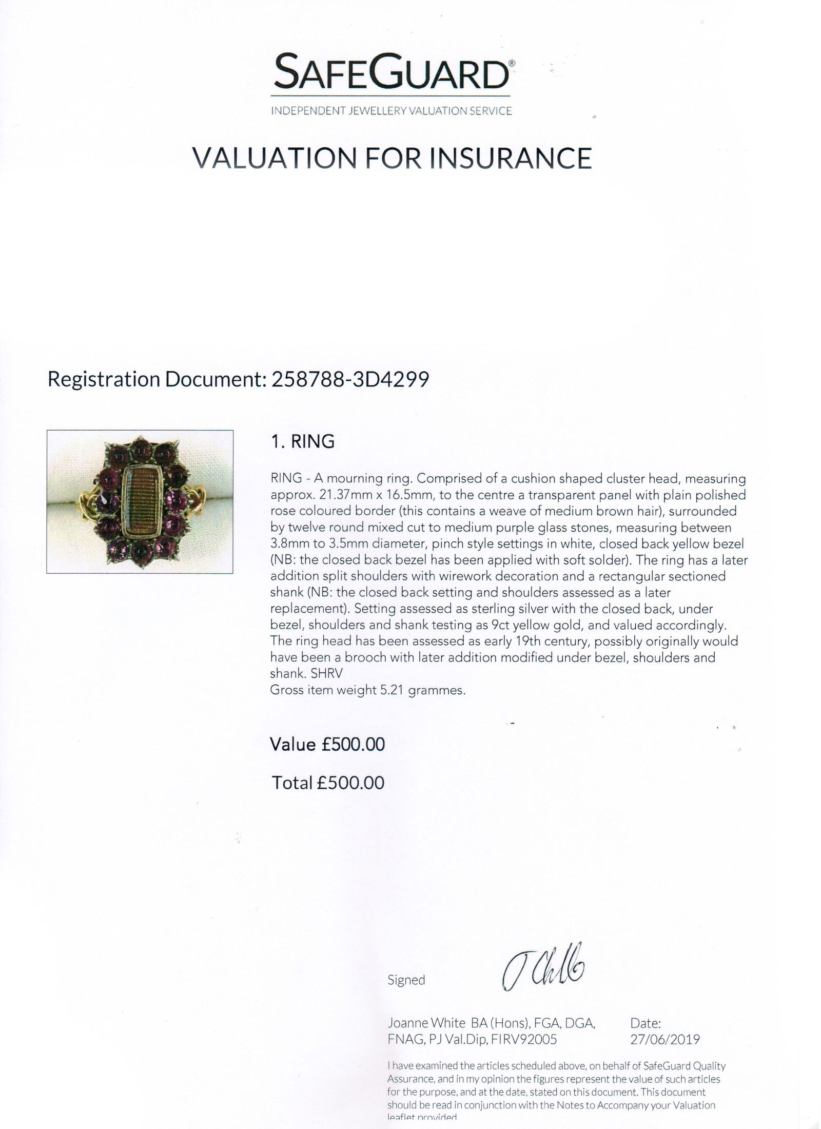 Victorian Mourning Ring with Purple Glass Stones c.1860 - 6