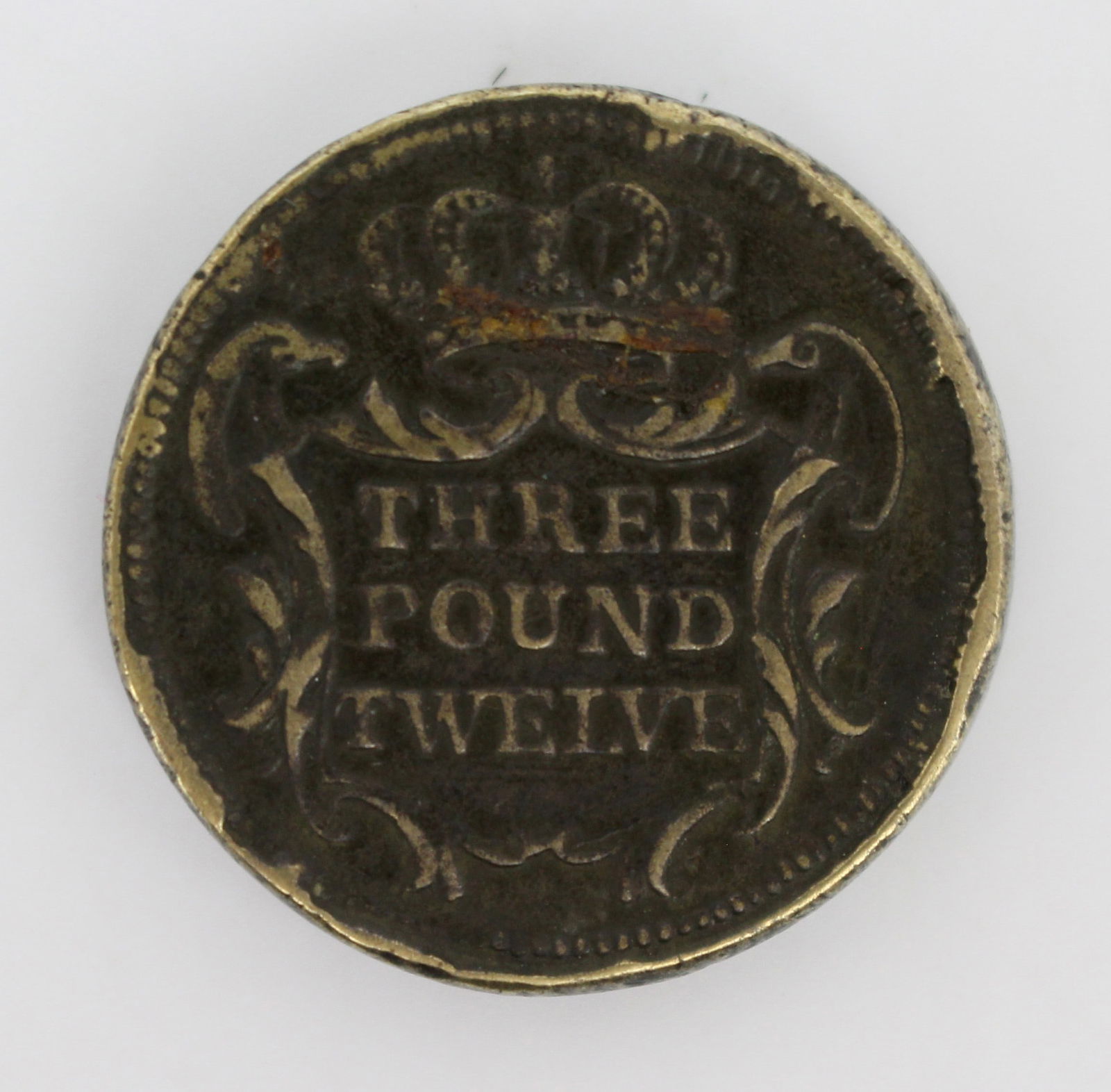 Antique Brass Gaming Token – ""Iosephus"" Three Pound Twelve - 3