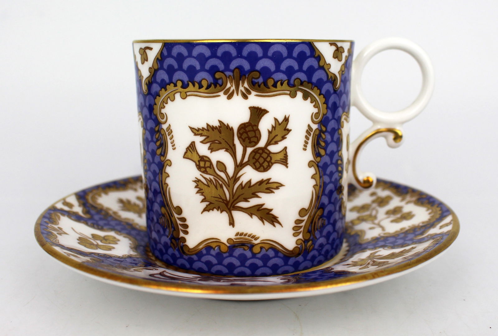 Royal Worcester George II Royal Collection Demitasse & Saucer: Title: Royal Worcester George II Royal Collection Demitasse & Saucer Description: Royal Worcester George II Royal Collection Demitasse & Saucer Full factory stamp to the underside of